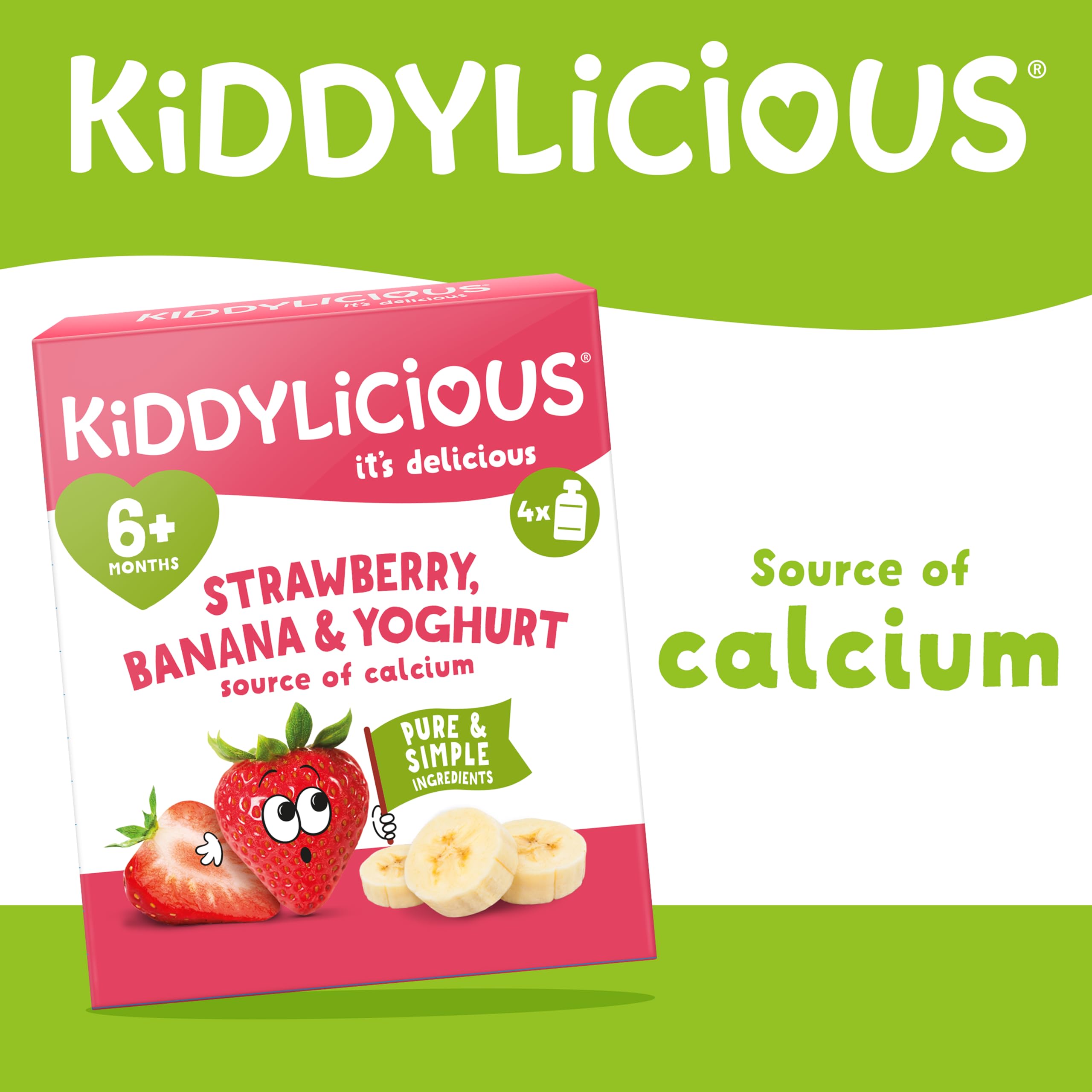Kiddylicious Strawberry & Banana Yogurt Pouches - 12 Pouches (3 Multipacks)