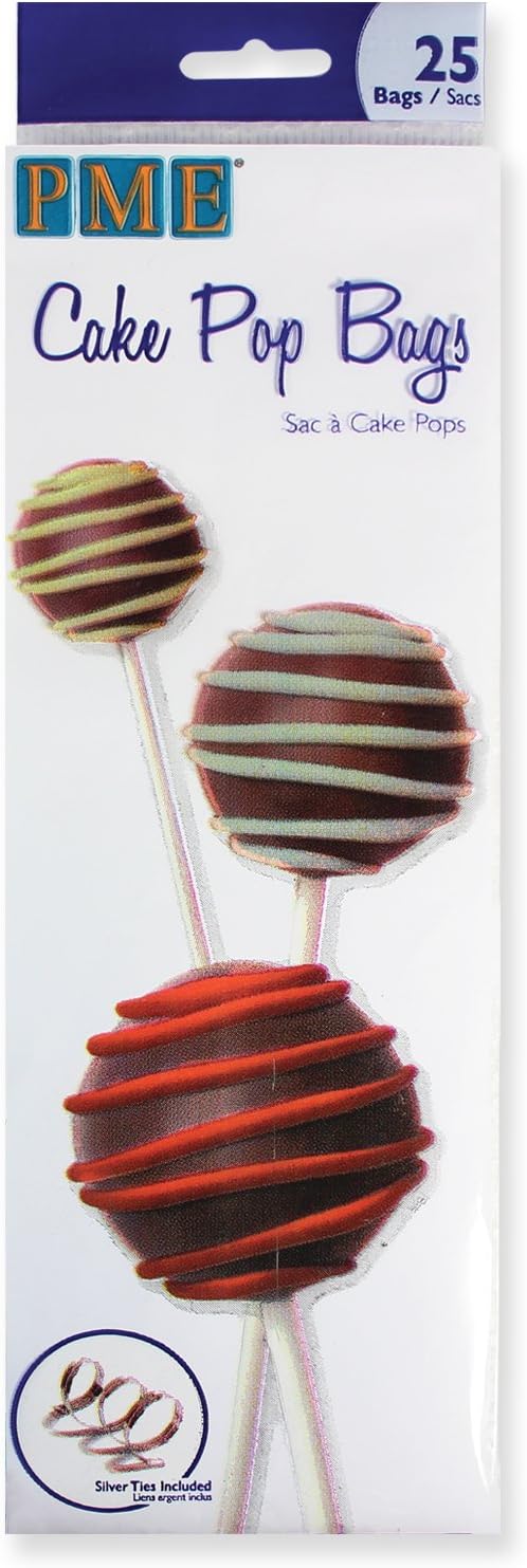 PME Cake Pop Bags with Silver Ties - 25 Pack, 254 x 76mm (10 x 3 in)