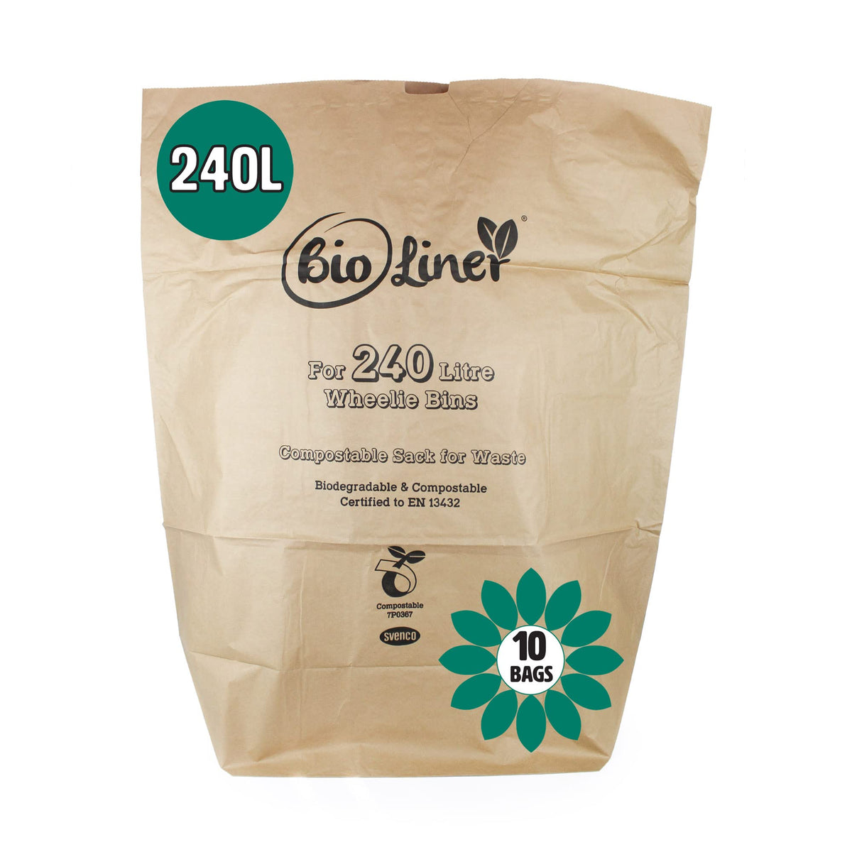 All-Green 240 Litre Paper Compostable Wheelie Bin Liners - 10 Bags, Brown