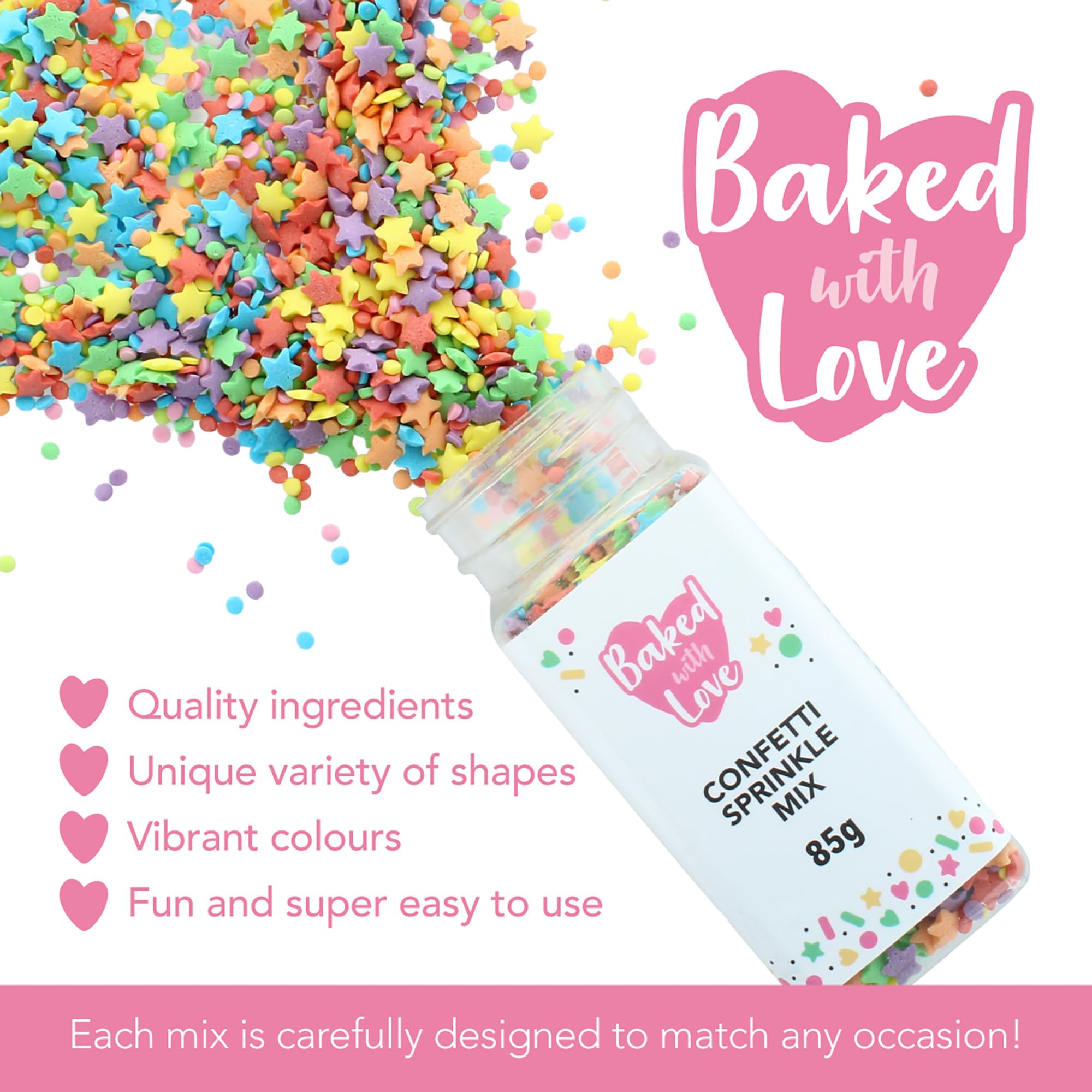 Baked with Love - Confetti Bright Sprinkles | 85g | Multi-Coloured Sugar Cake Decorations 5