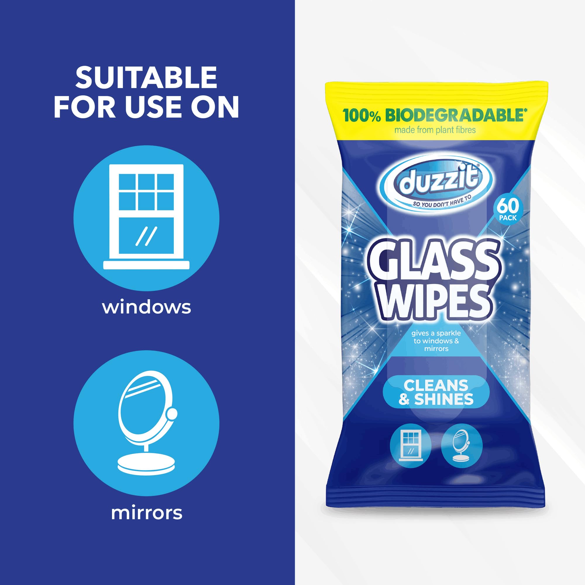 Duzzit Glass Wipes - Streak-Free Shine | 60 Count | Citrus Scent
