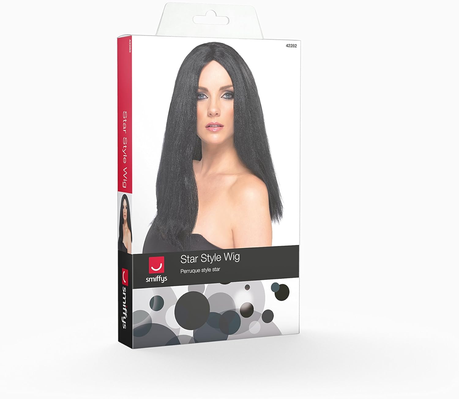 Smiffys Star Style Wig, Black 44 cm Long Straight