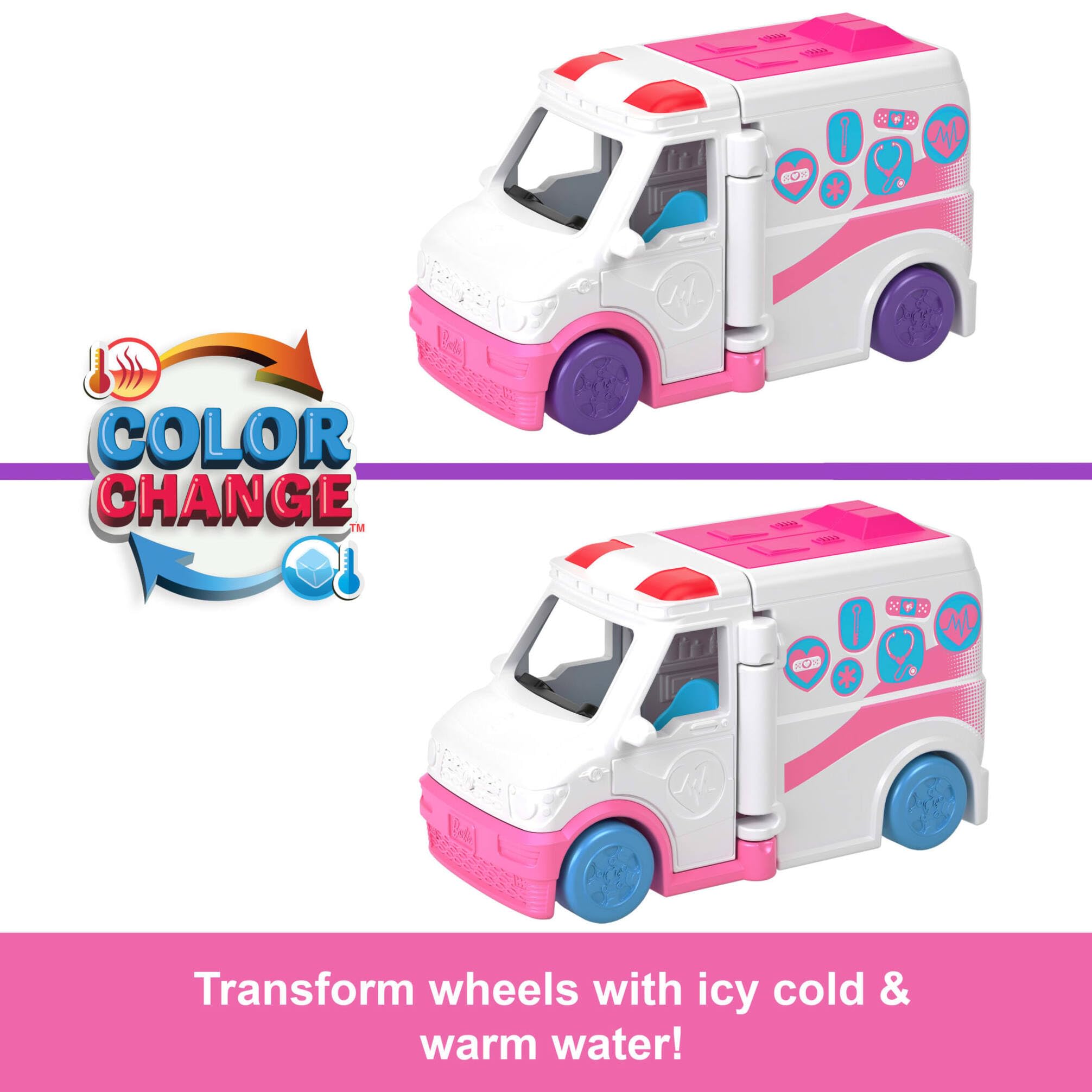 Mini Barbie Land 4-Pack Doll & Vehicle Playset - Color Change Fun for Ages 4+ 4
