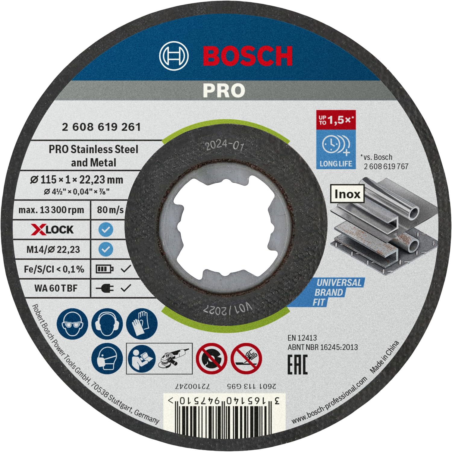 Bosch Professional 2608619266 Pack of 10 Straight Cutting Disc Standard for Stainless Steel and Metal - 115 mm 5