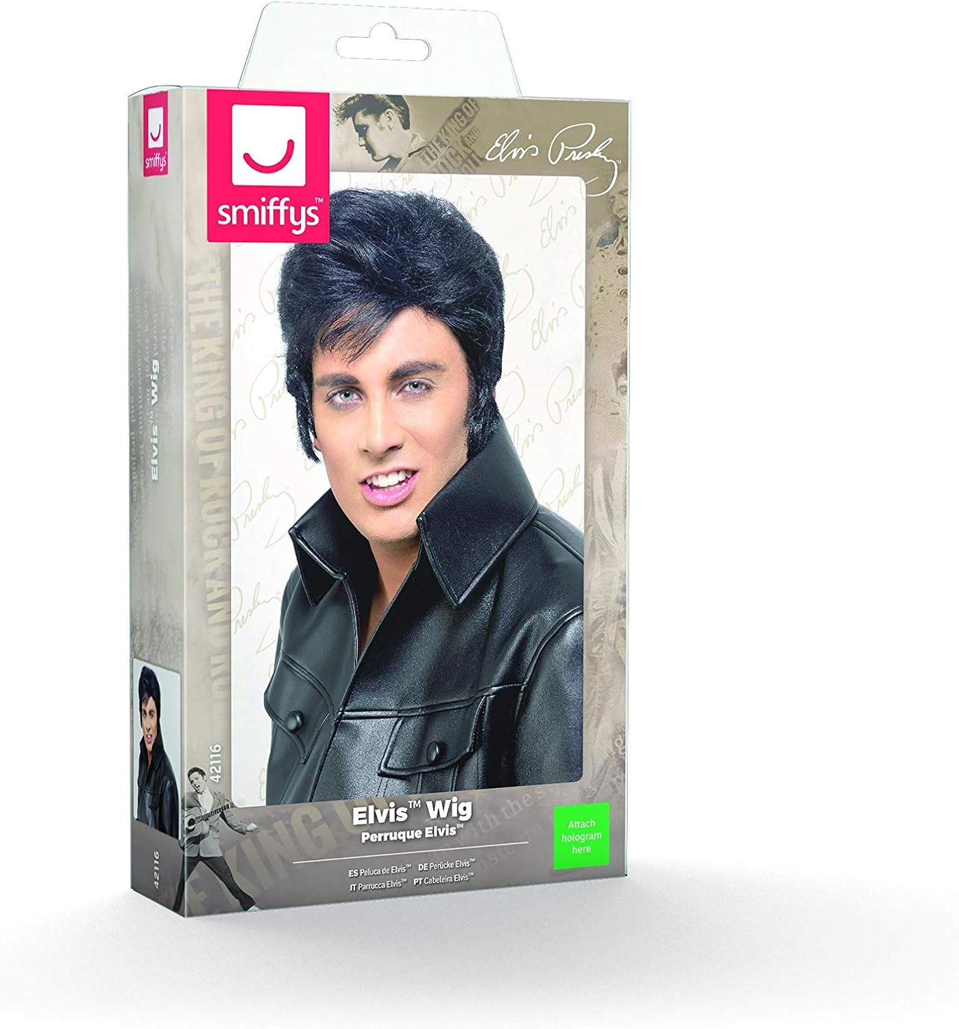 Smiffys Elvis Wig - Black with High Quiff and Sideburns