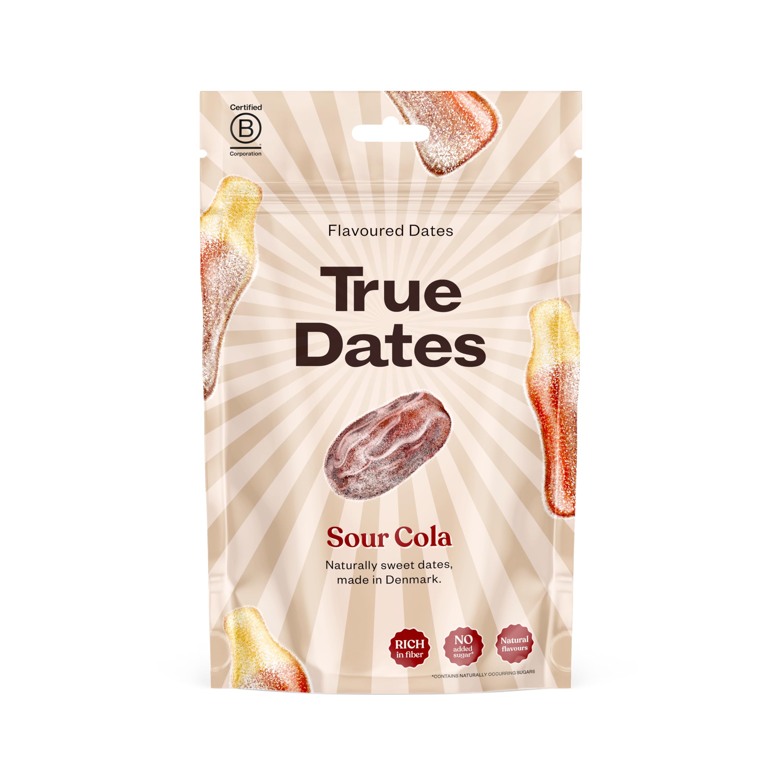 True Gum - Sour Cola True Dates Candy Coated Snack | No Added Sugar, Vegan, Palm Oil Free | 100 g