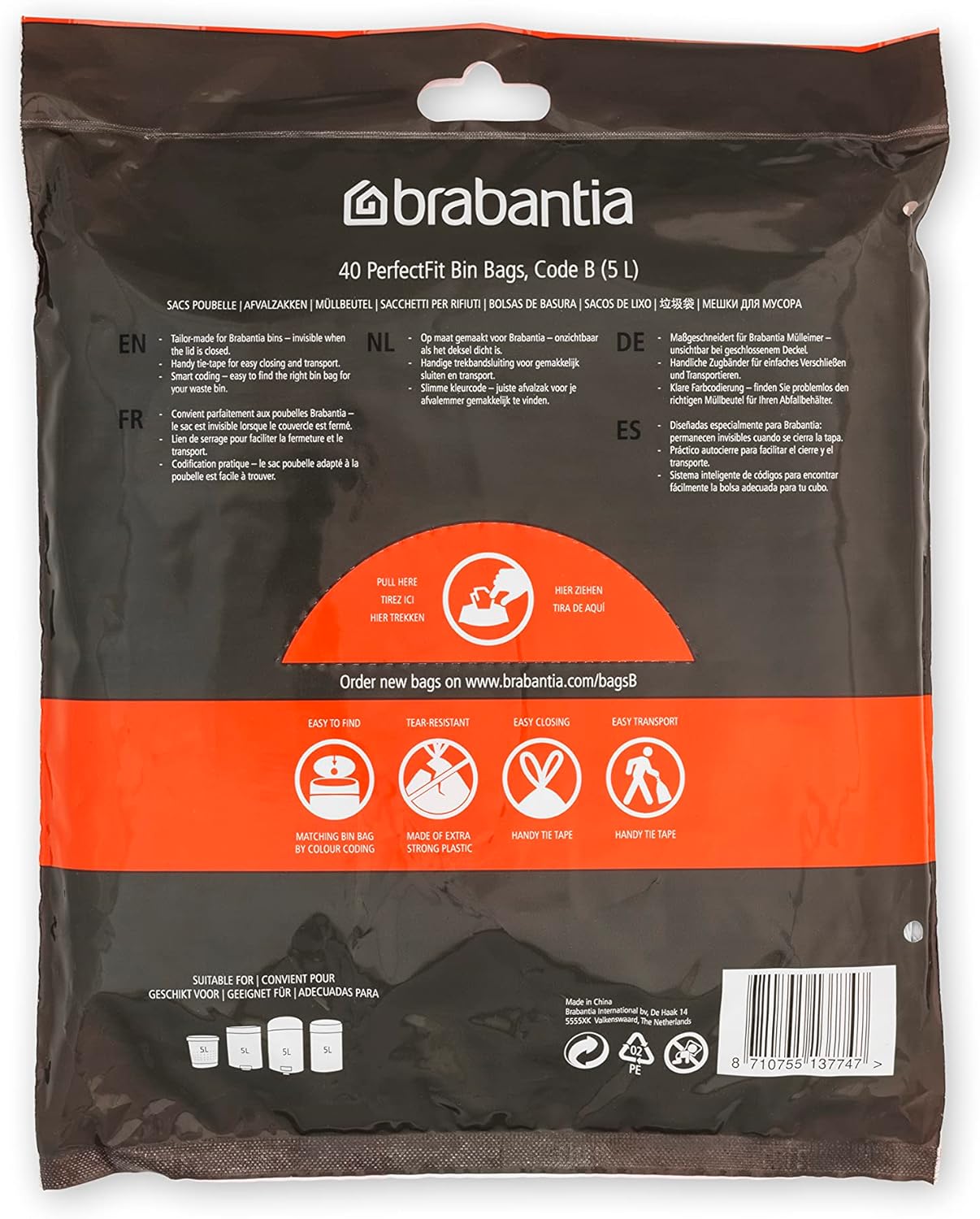 Brabantia - PerfectFit Bin Liners (Size B/5 Litre) Thick Plastic Trash Bags with Tie-Tape 3