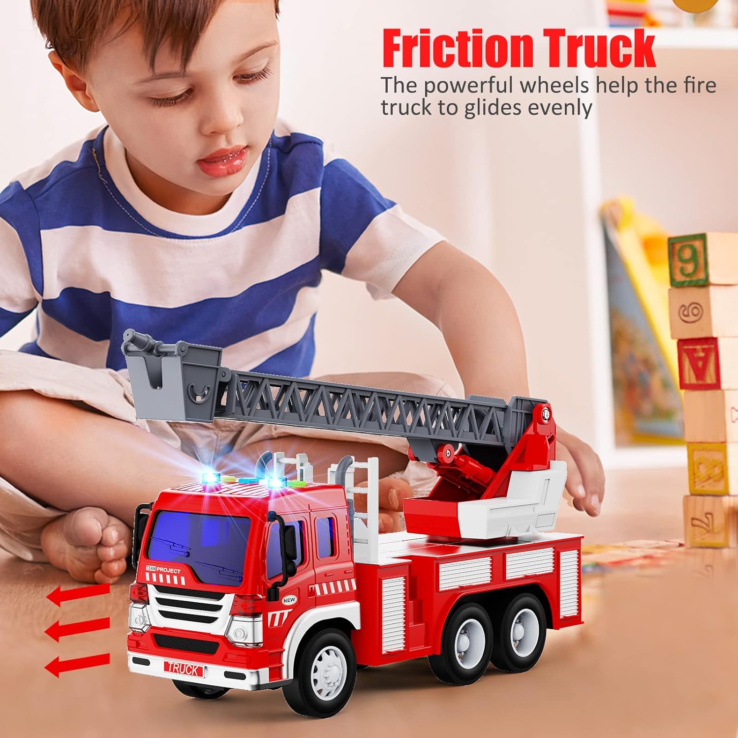 GizmoVine Fire Engine Toy - 1:16 Scale Light-Up & Sound Fire Truck for Toddlers 2-5 Years