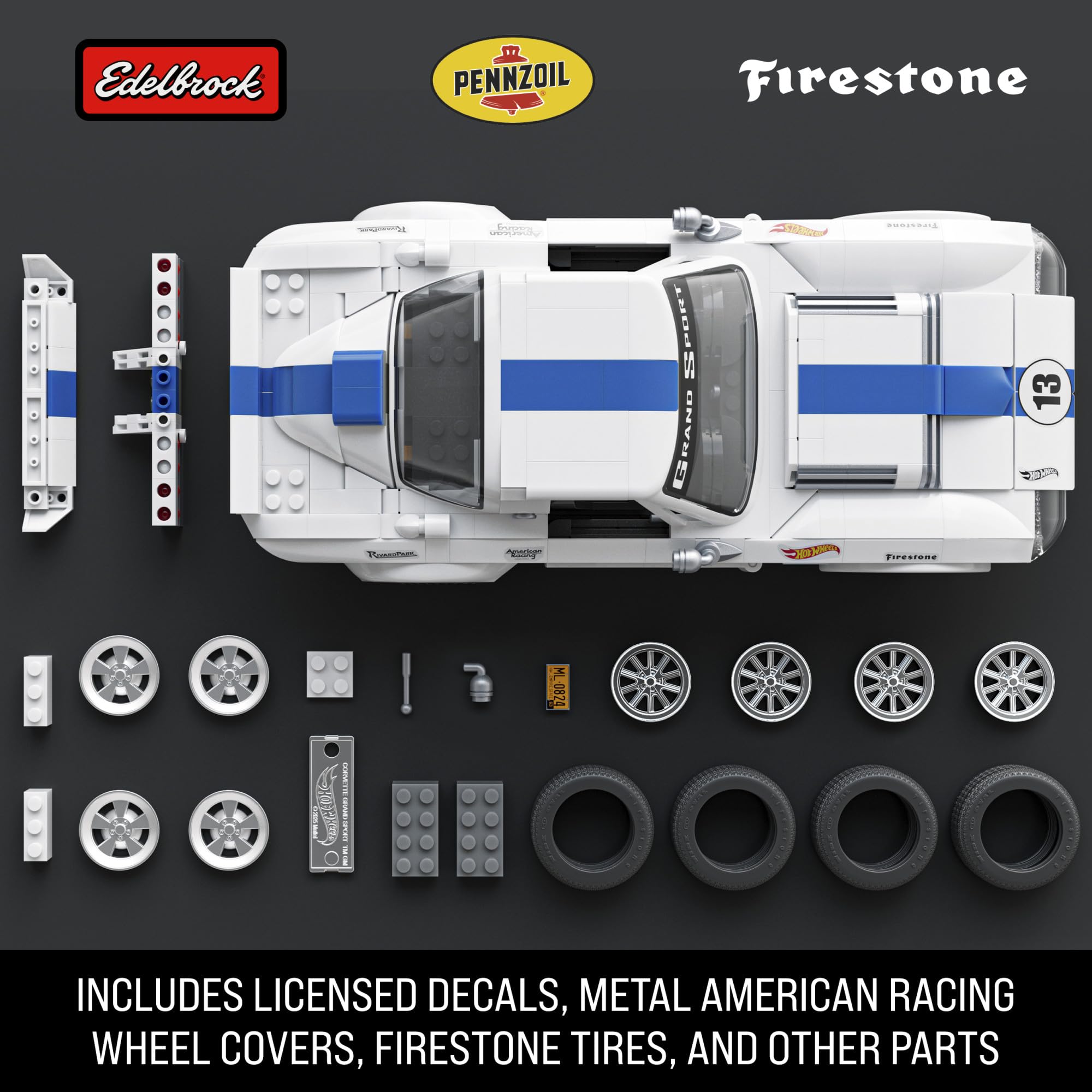 Mattel Brick Shop Hot Wheels Elite Series Corvette Grand Sport Building Set - 918-Piece Metal Model for Ages 10+