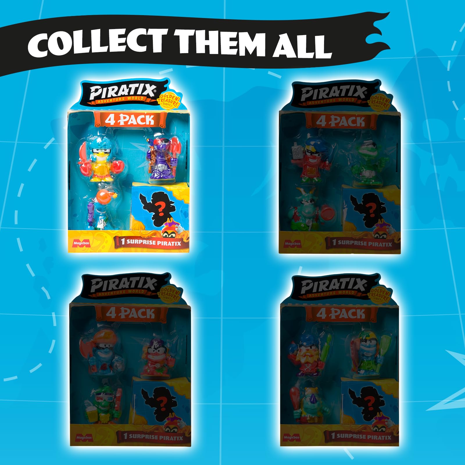 PIRATIX Adventure World Golden Treasure Series - 4 Pack with Surprise Figure