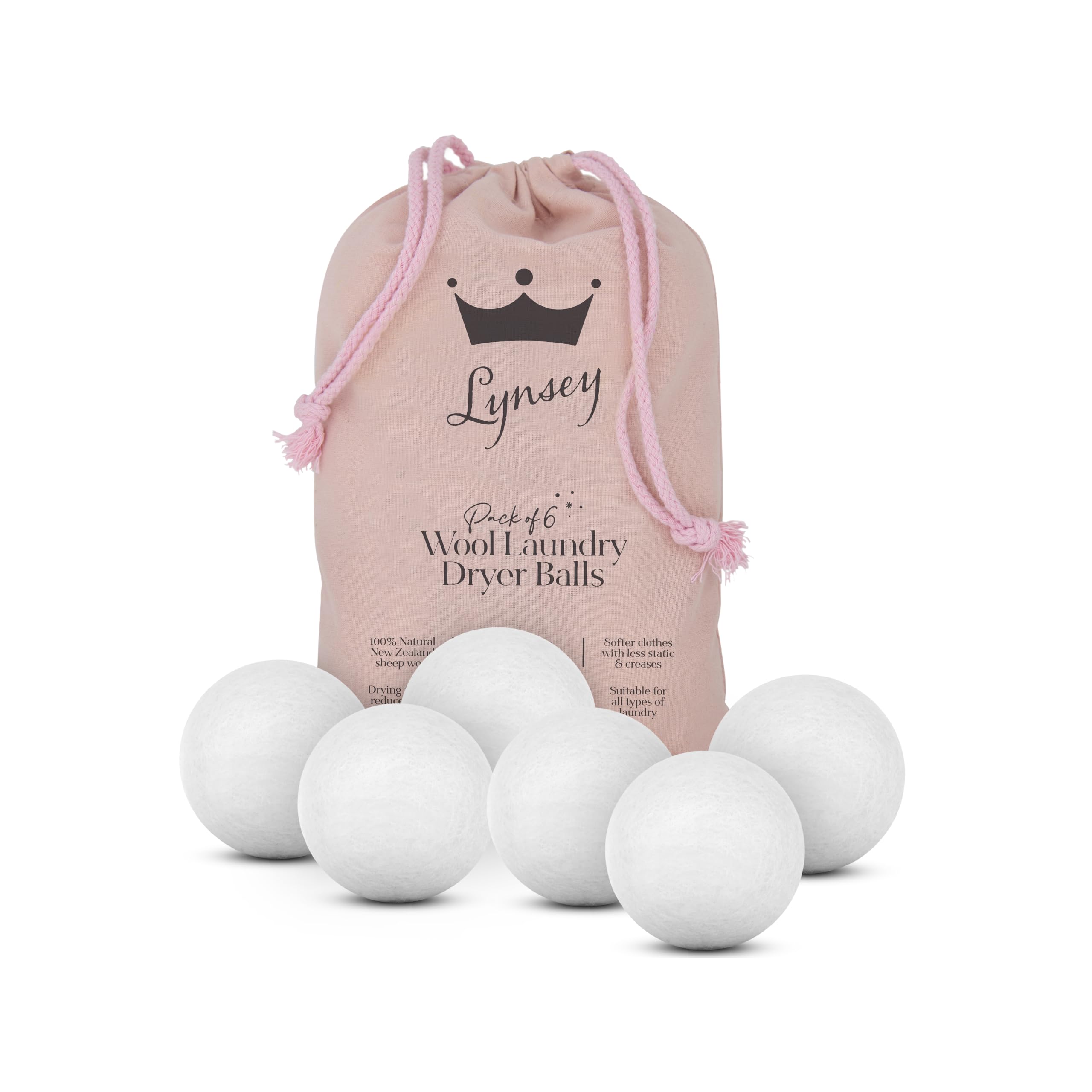 Swan - Queen of Clean 6 Natural Wool Dryer Balls in Drawstring Bag