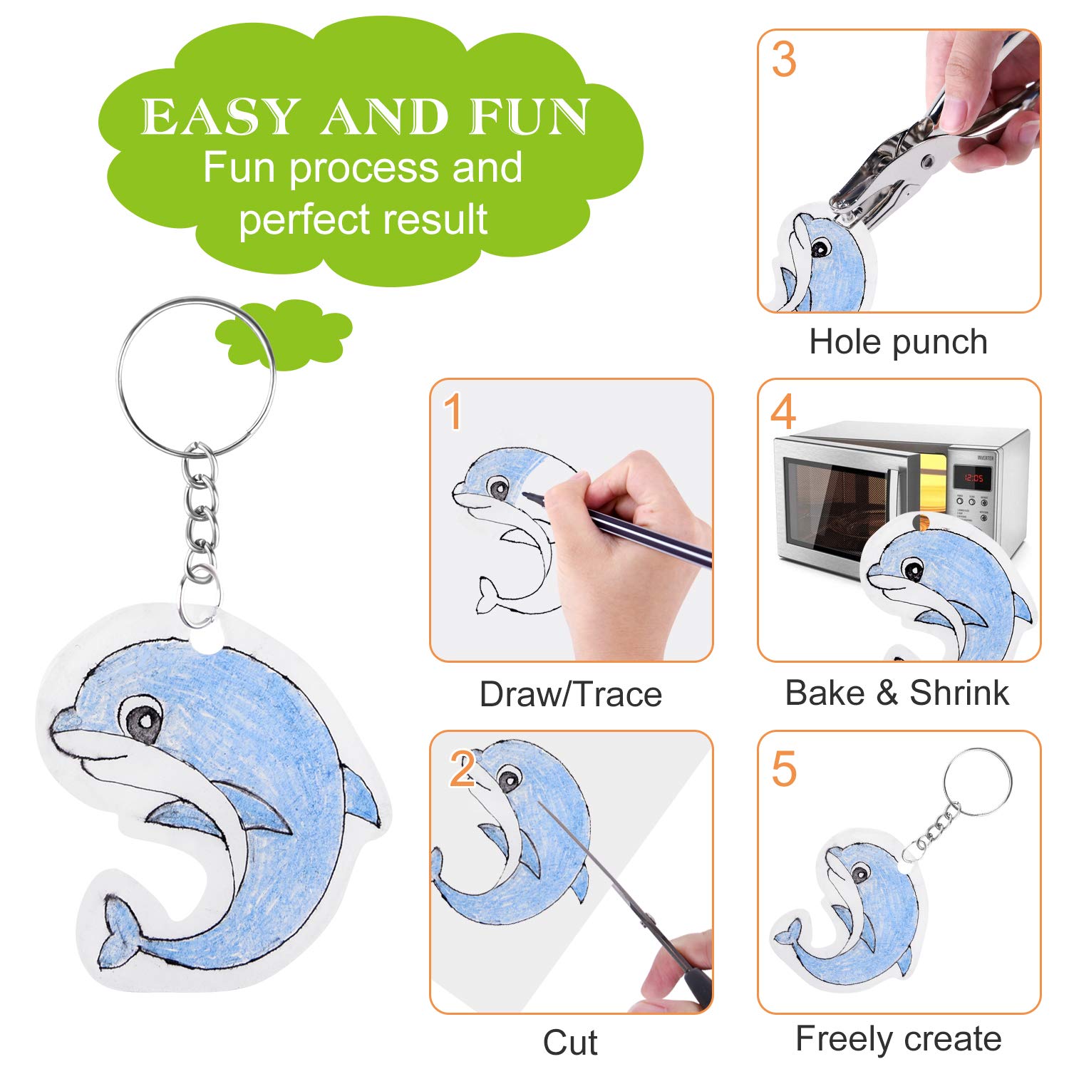 ASTARON 181Pcs Shrinking Plastic Sheets Kit - DIY Craft Kit for Keychains, Earrings & Jewelry for Kids & Adults 4