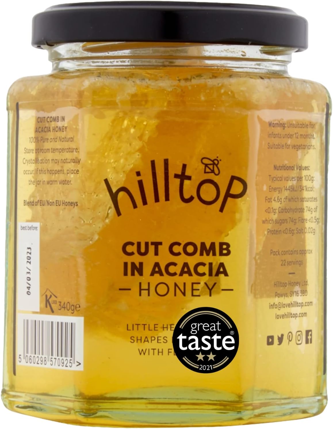 Hilltop Honey - Cut Comb in Acacia Honey 340g