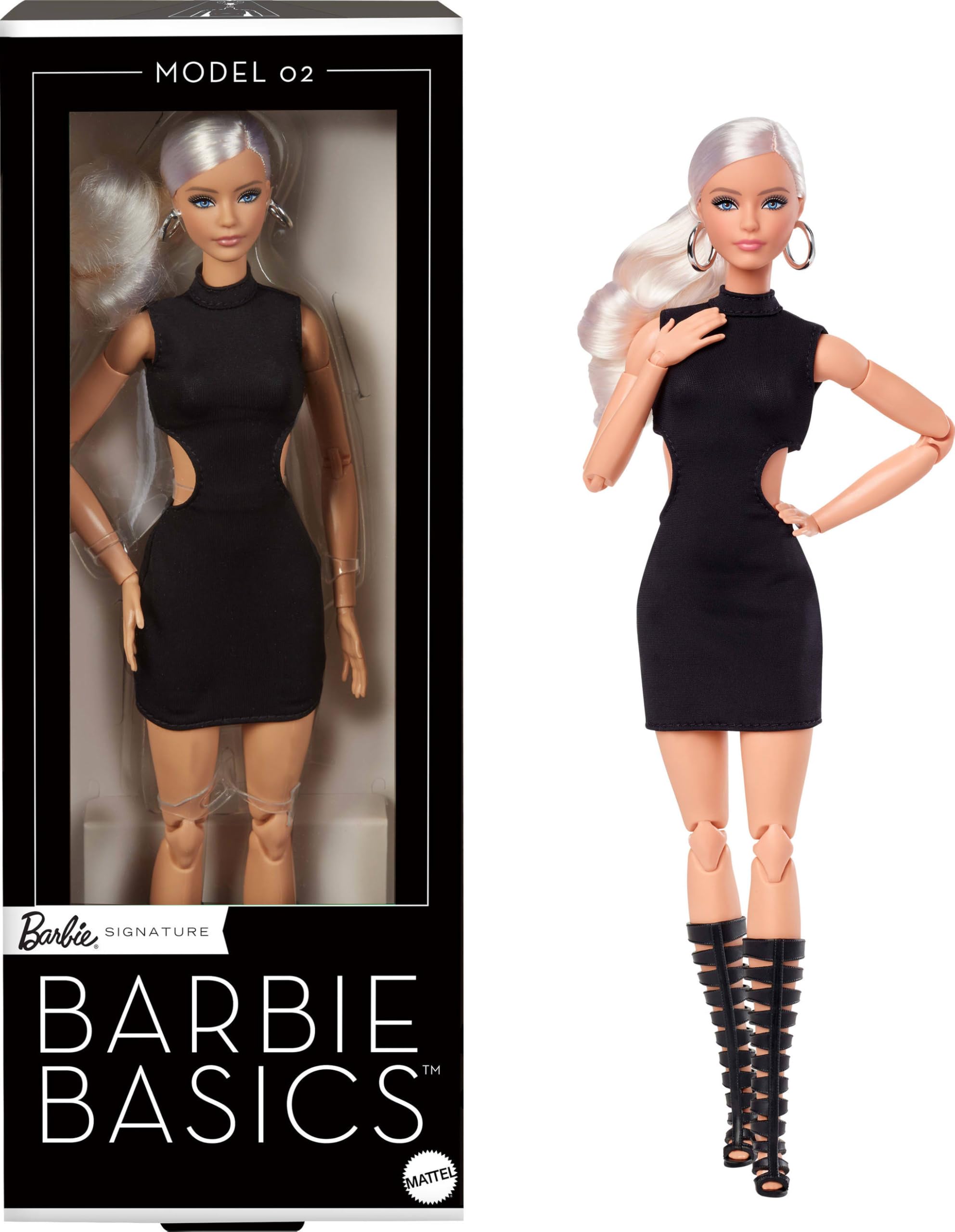 Barbie Basics Model 02 Collector Doll - Blonde Hair, Black Mini Dress, Posable Body