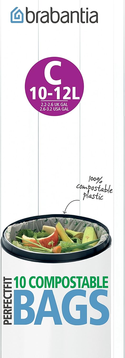 Brabantia - Compostable Bin Liners Size C, 10-12L, 10 Bags, Green