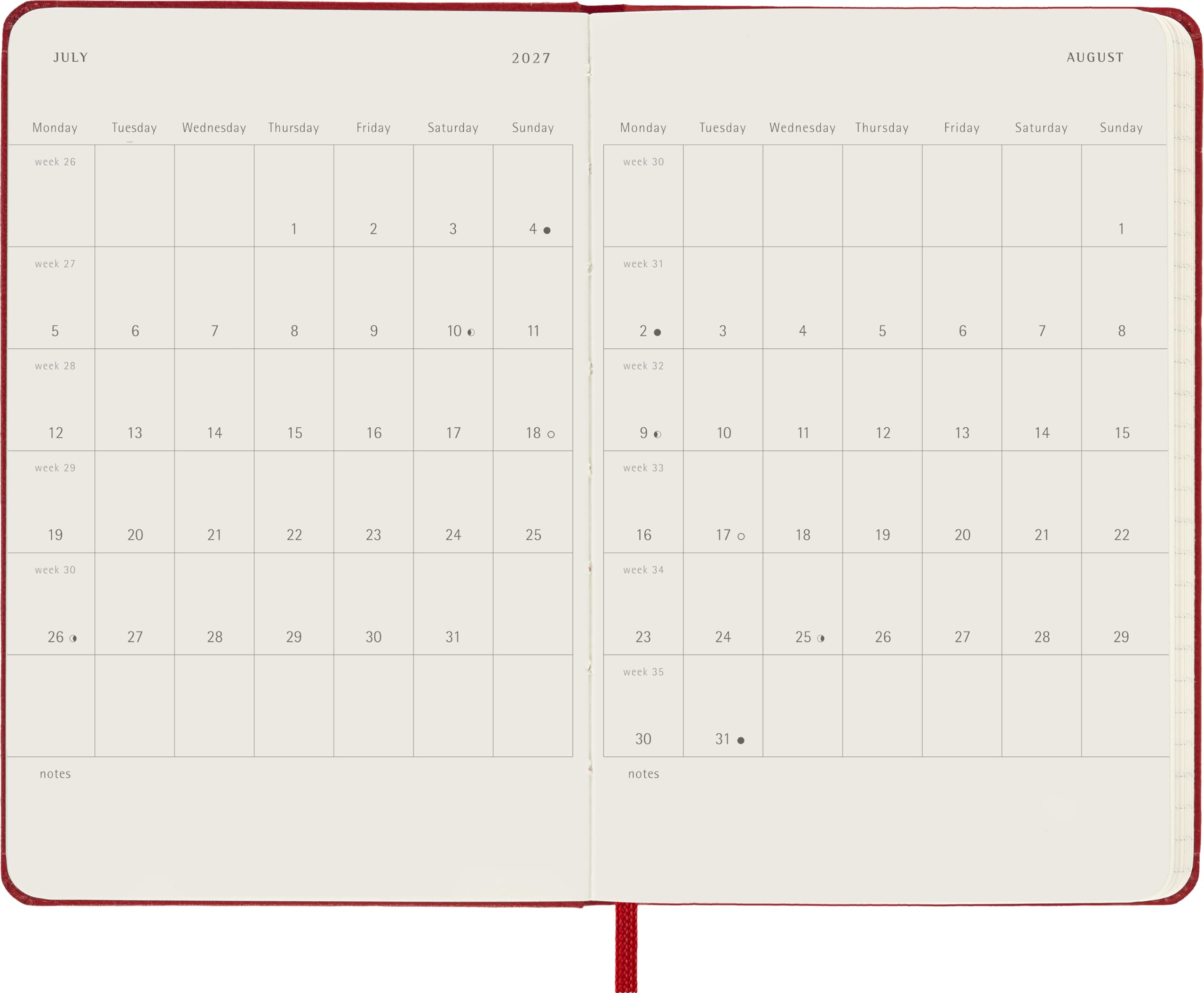Moleskine Weekly Planner 2026-2027 - 18-Month Hardcover Pocket Planner in Scarlet Red 5