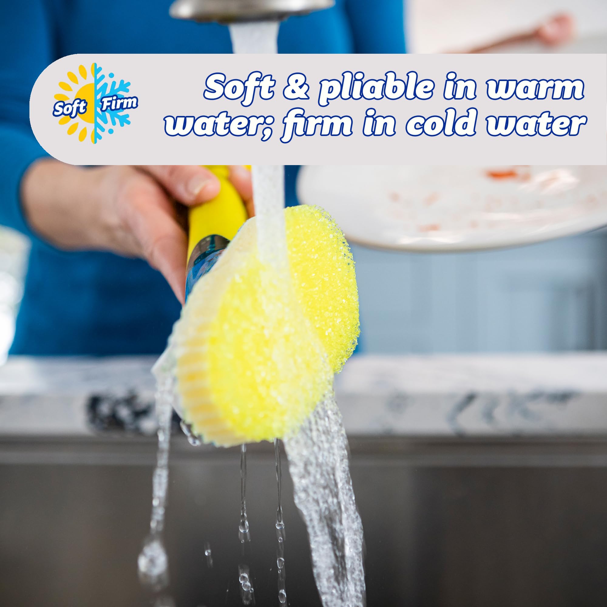 Scrub Daddy Dish Daddy Wand & Connector Head - Soap Dispensing Dish Brush with Texture-Changing Sponge, Built-in Scraper & Stand - Yellow 5