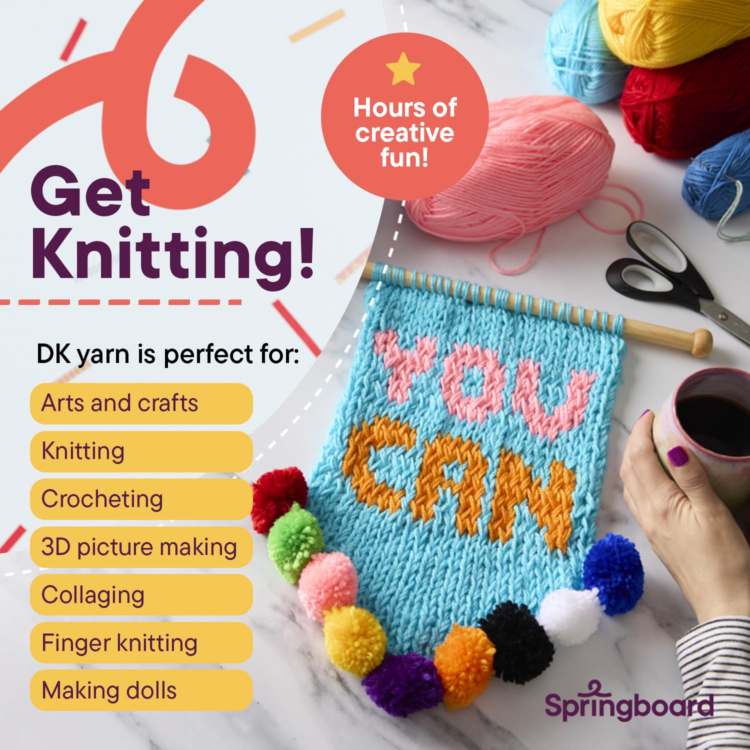 Springboard Acrylic Double Knitting Wool Multipack - 10x100g Coloured DK Yarn for Crafts 4