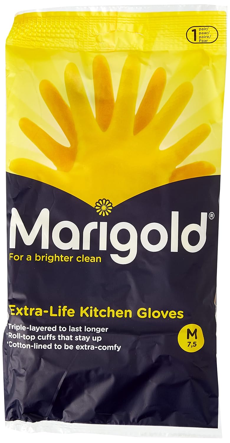 Marigold - Extra-Life Kitchen Gloves Medium, 6-Pack Bundle, Yellow