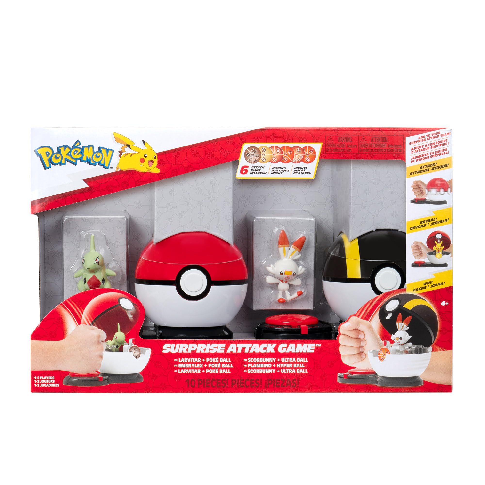 Pokémon Surprise Attack Game - 2-Inch Larvitar and Scorbunny with Poké Ball, Ages 6+ 6