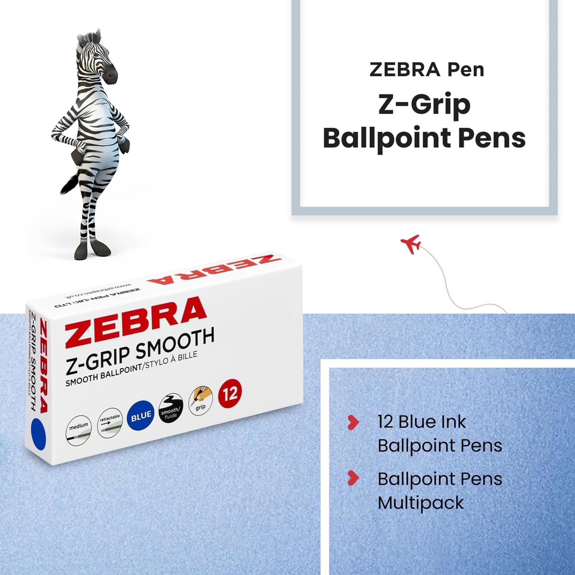 Zebra Pen Z-Grip Smooth Retractable Ballpoint Pen - 1.0mm Medium Point Blue Ink, 12-Pack 2