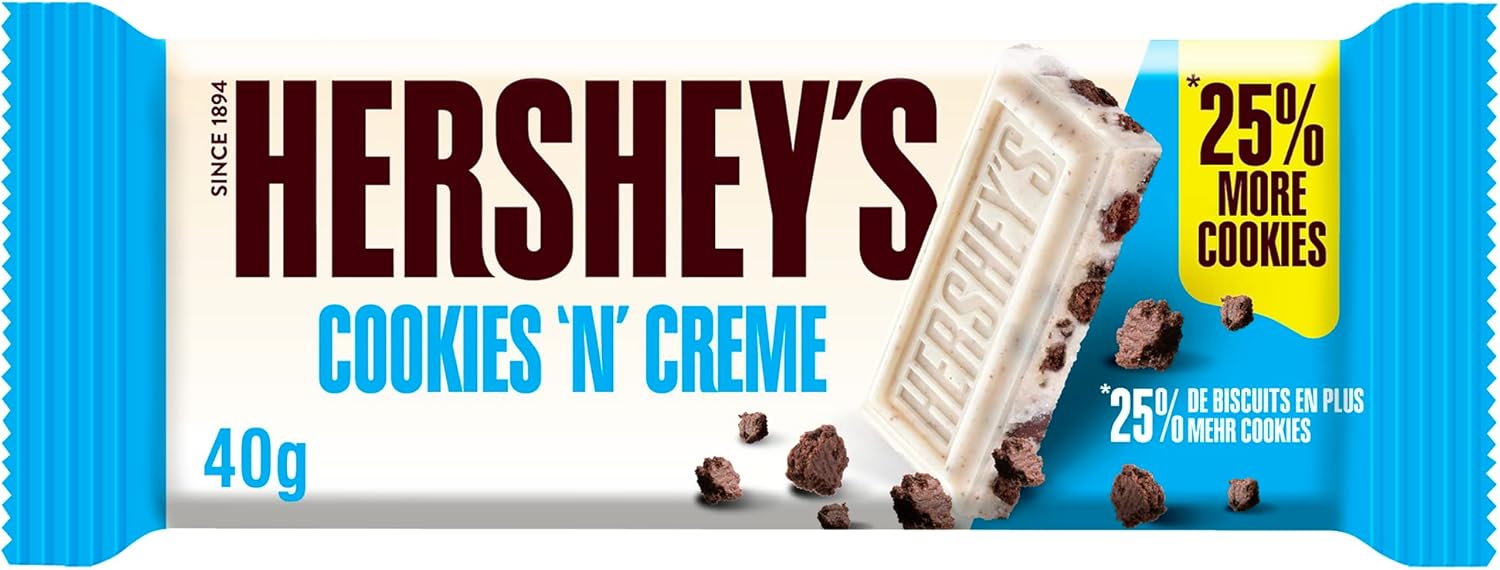 Hershey's Cookies 'n' Crème White Chocolate Flavour Bar with Cookie Pieces – Pack of 24 (40g Each) 4