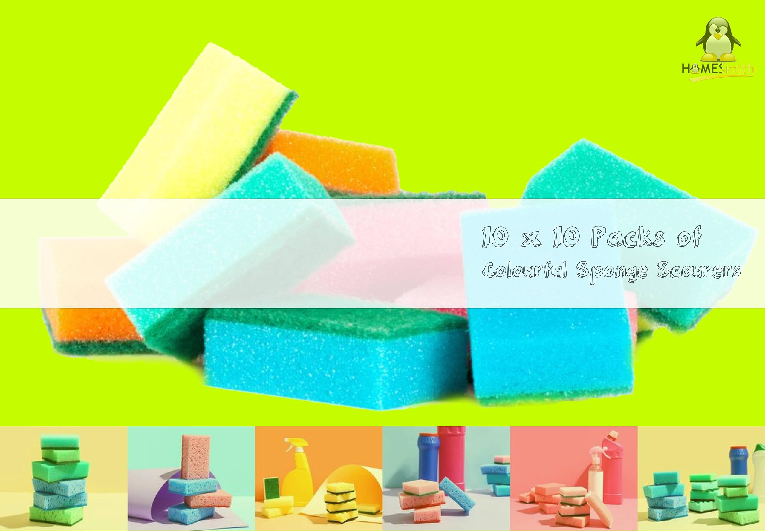 HOMESmith - 100 Pack Colorful High-Density Dual-Sided Reusable Cleaning Sponges 3