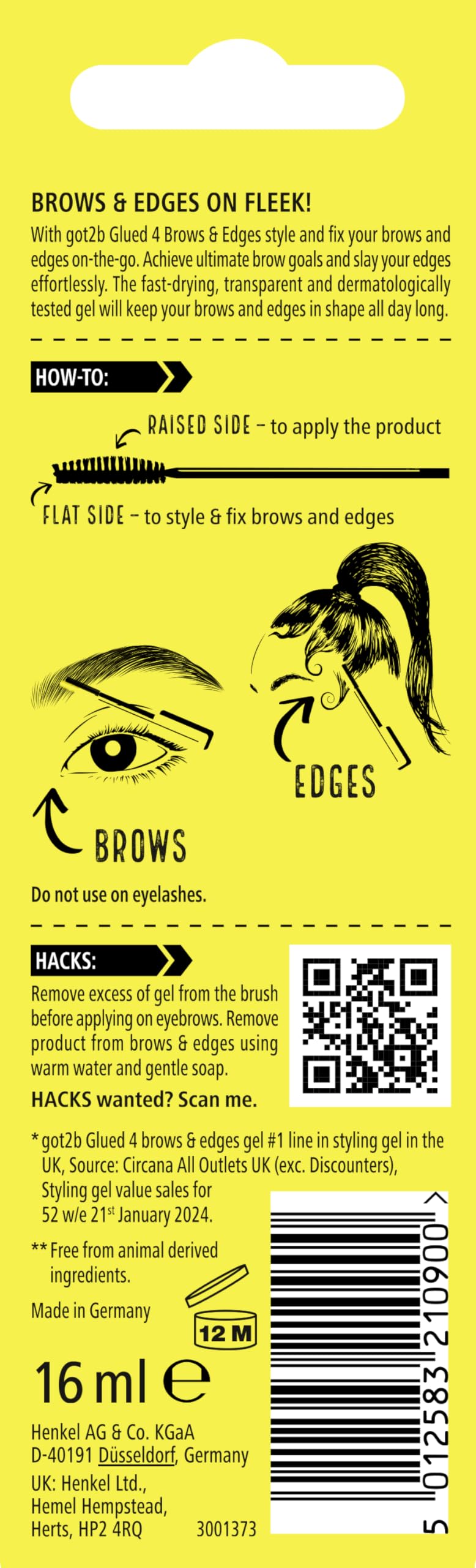 Got2B Glued 4 Brows & Edges Clear 2-in-1 Gel (16 ml) - Screaming Hold Vegan Brow & Edge Styler 4