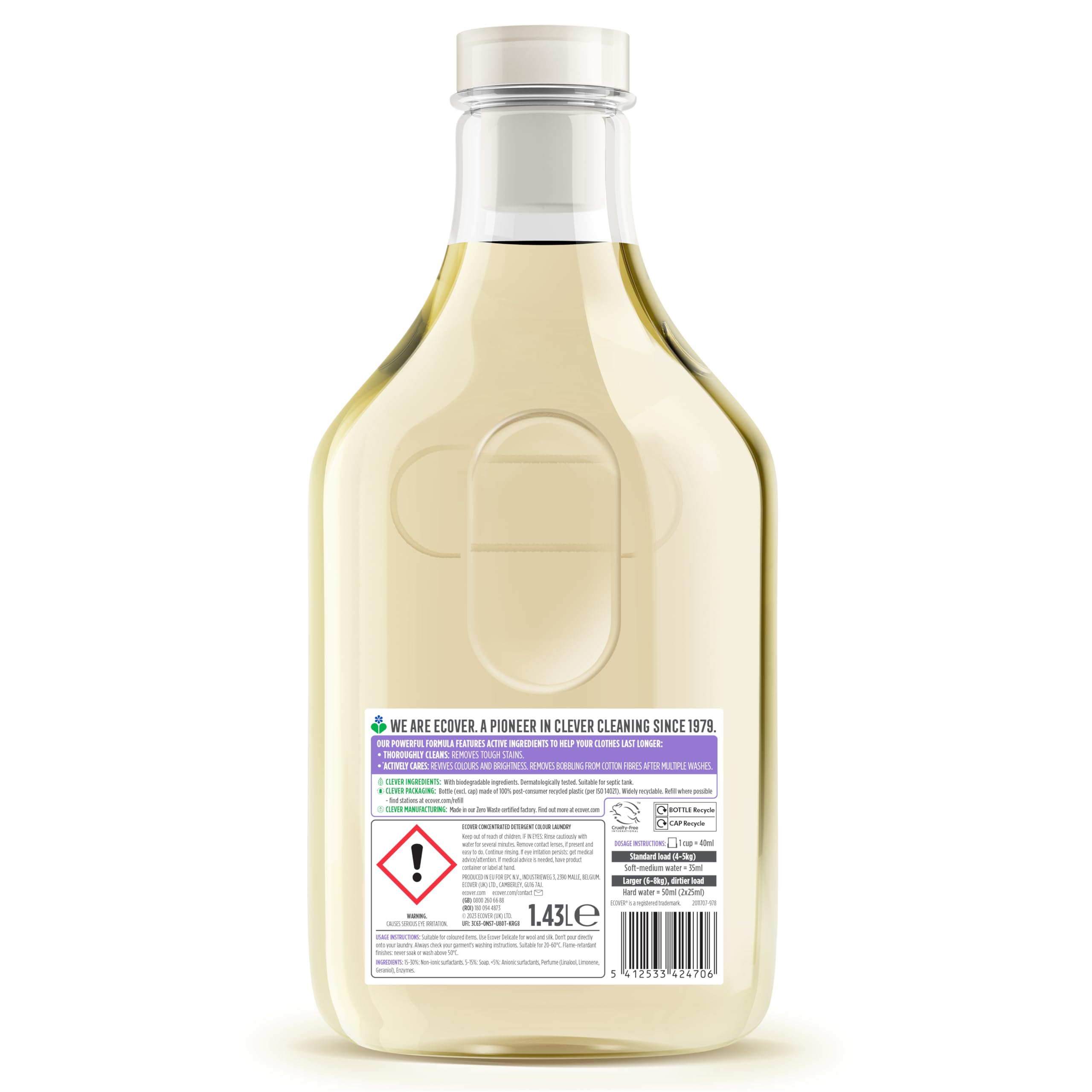 Ecover Concentrated Colour Liquid Laundry Detergent - 1.43 l, Apple Blossom & Freesia Scent