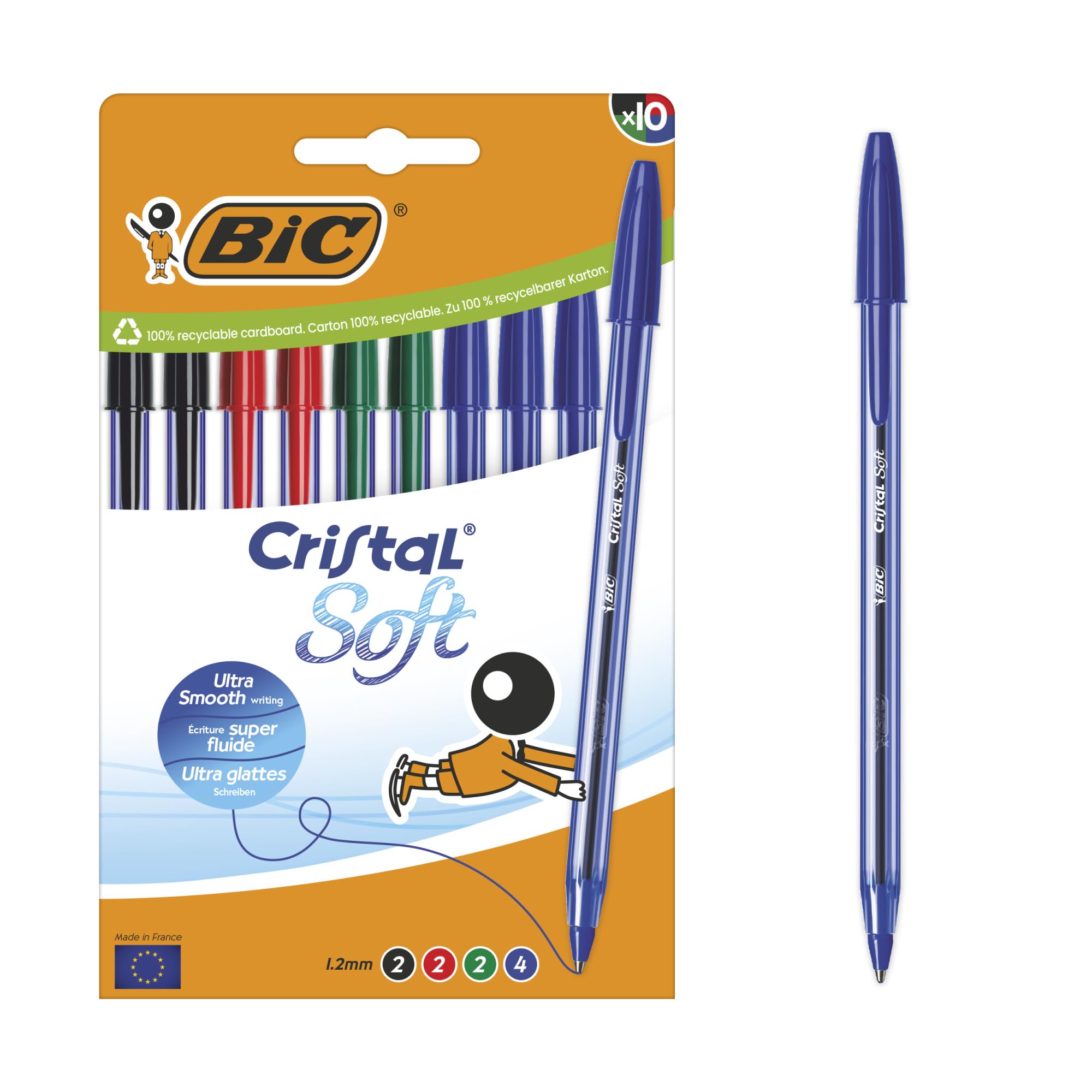 Bic Cristal Soft Ballpoint Pens Medium Tip (1.2 mm) with Easy Glide Ink – A