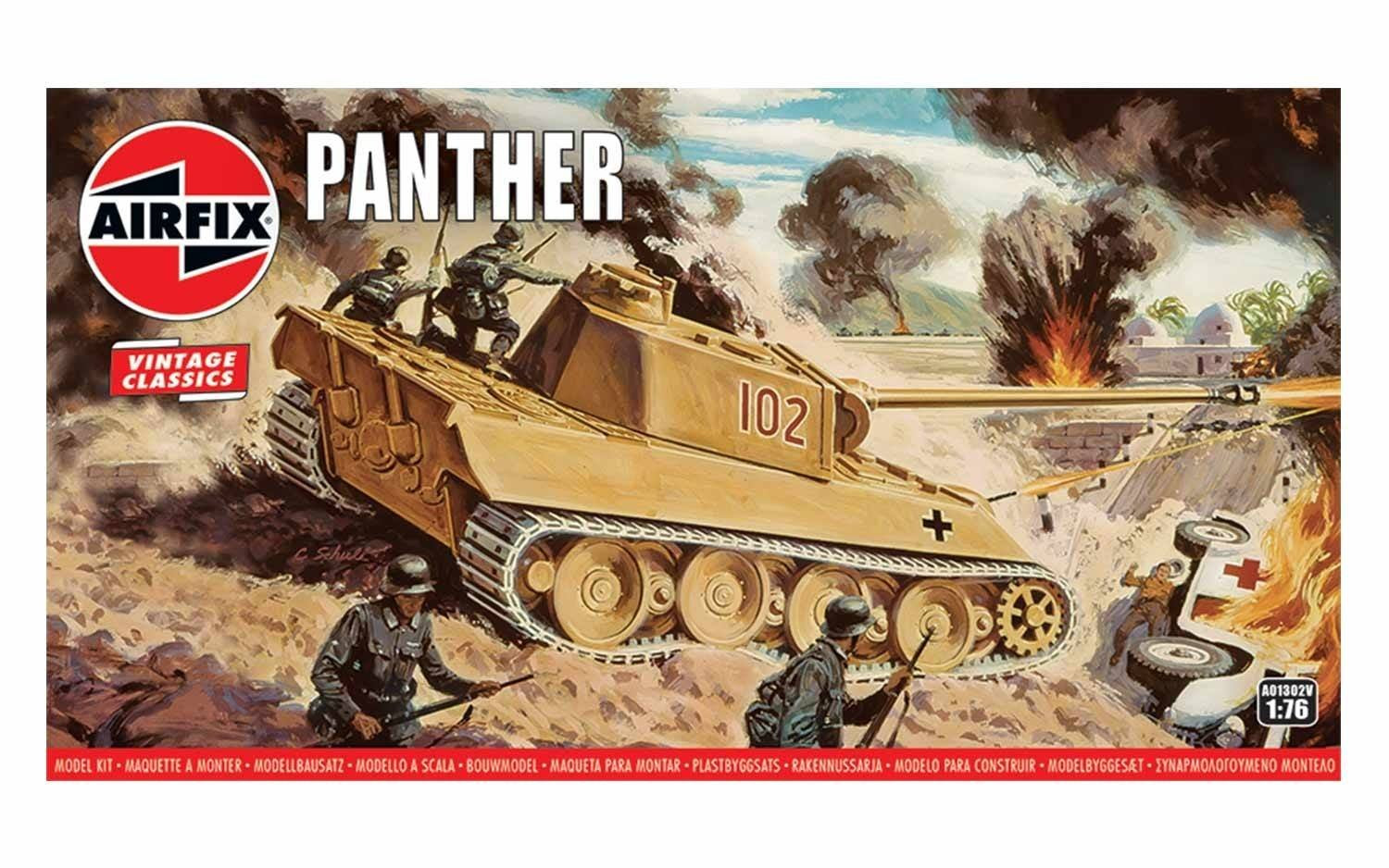 Airfix Vintage Classics Panther Tank Model Kit - 1:76 Scale, 53-Piece Plastic Model for Ages 8+