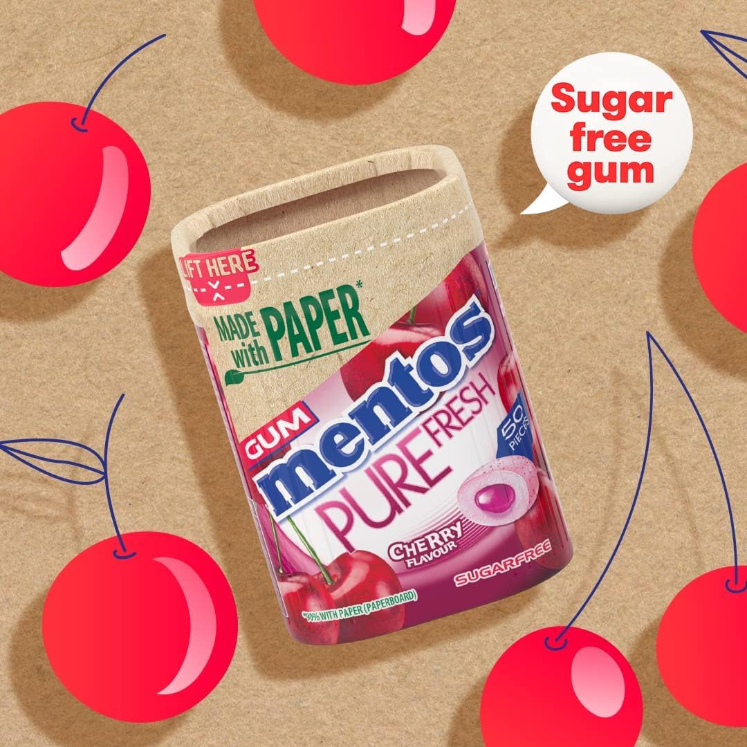 MENTOS Pure Fresh Sugar Free Chewing Gum - Cherry Flavor | 50 count (Pack of 6) 2