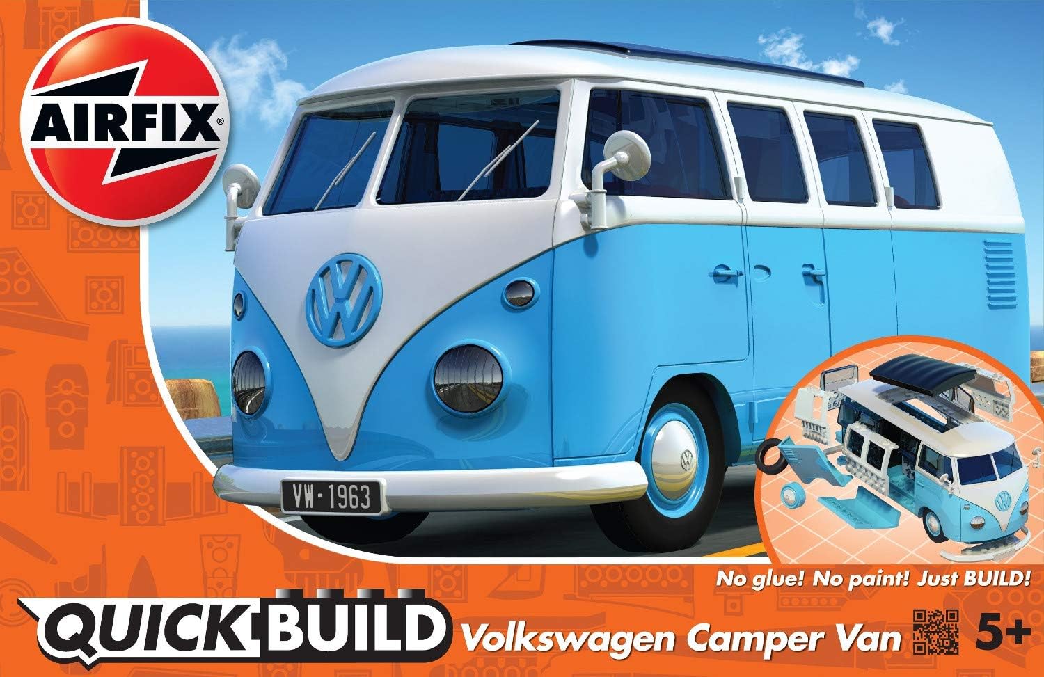 Airfix Quick Build VW Camper Van Model Kit - Snap Together Plastic Car Model for Kids & Adults, Blue 4