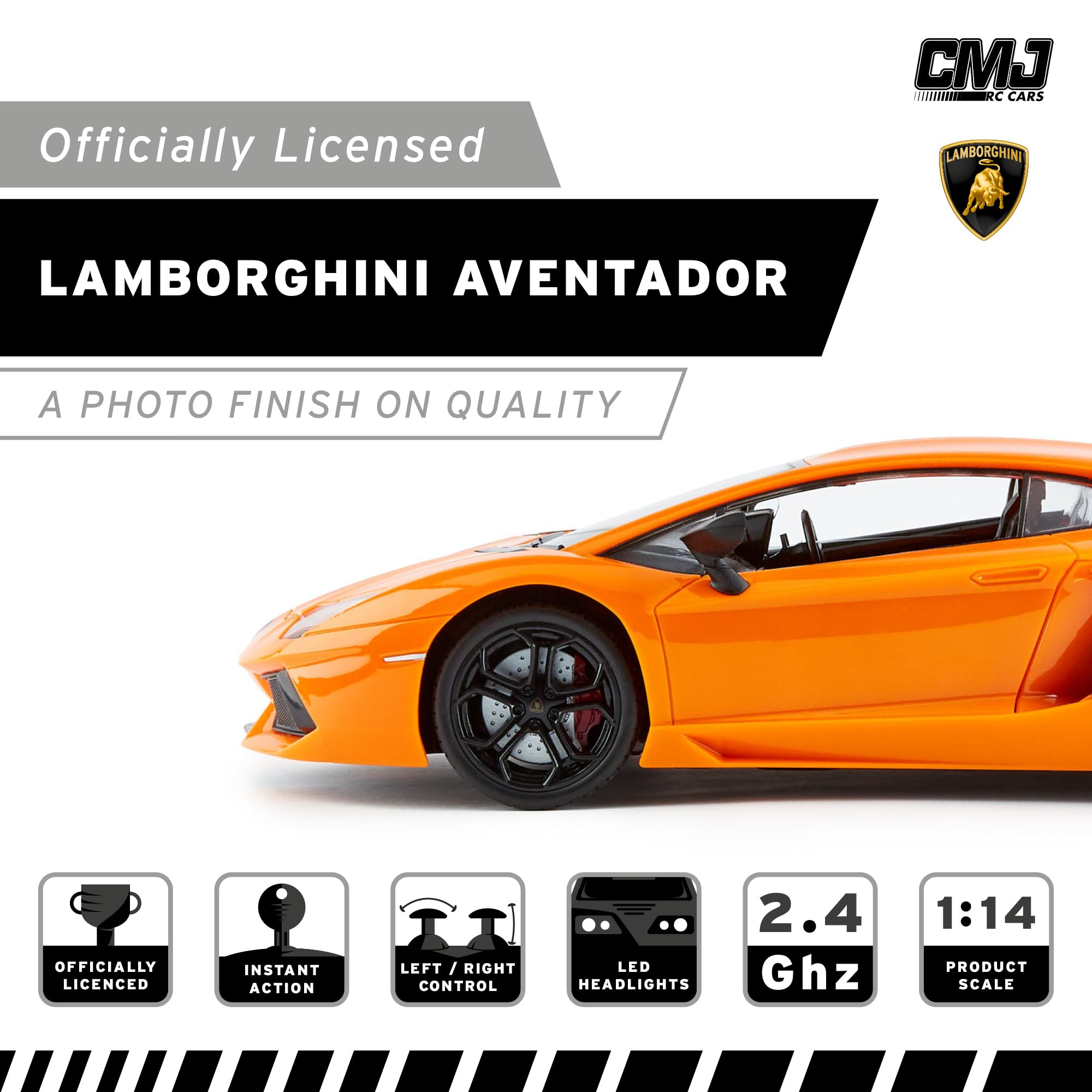 CMJ RC Lamborghini Aventador - 1:14 Scale Remote Control Car with LED Lights & Spring Suspension 10