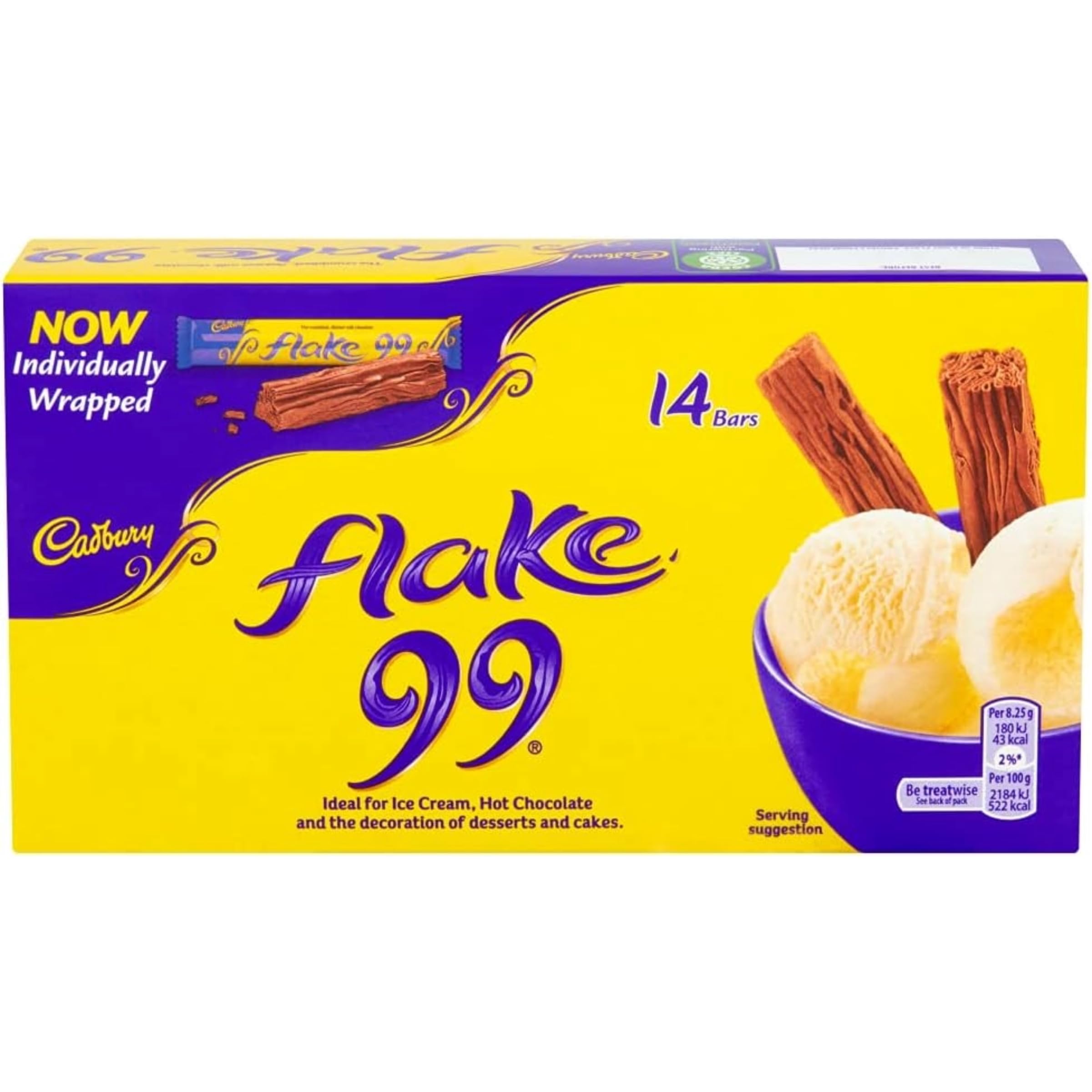 Cadbury Flake 99 Chocolate Bar - 14 Pack Individually Wrapped Flaky Milk Chocolate Treats