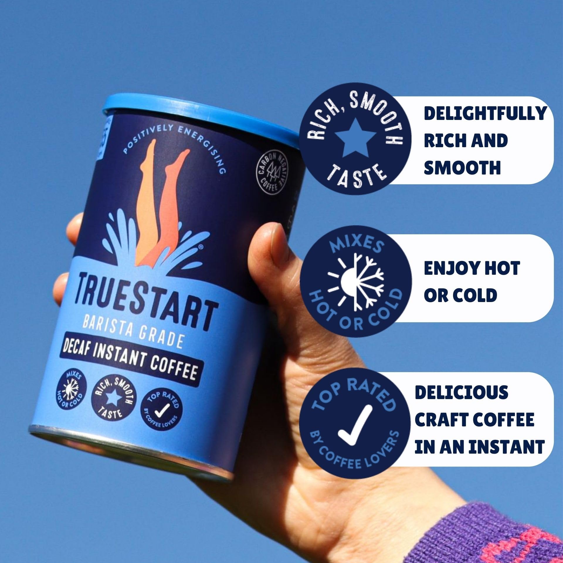 TRUESTART Barista Grade Decaf Instant Coffee - Smooth Medium Roast | 100% Brazilian Arabica | 100g Tin (Pack of 6)