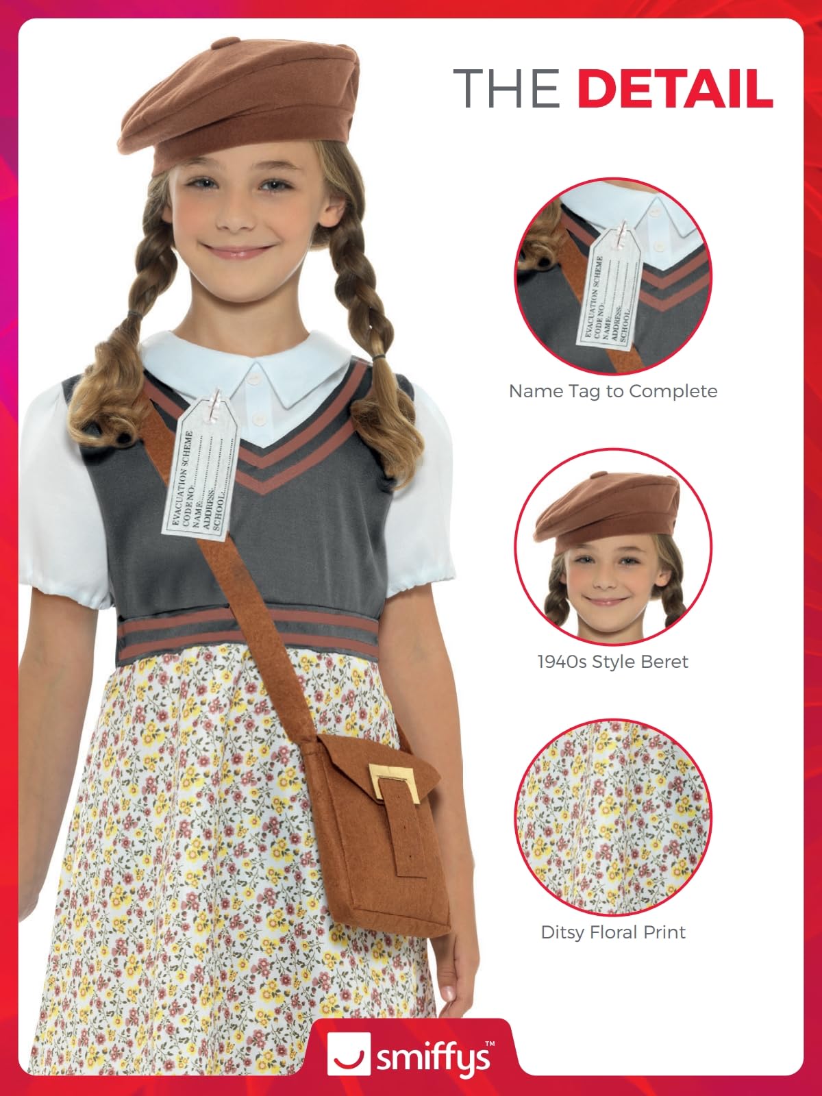 Smiffys Evacuee School Girl Costume - Children 7-9 Years 3