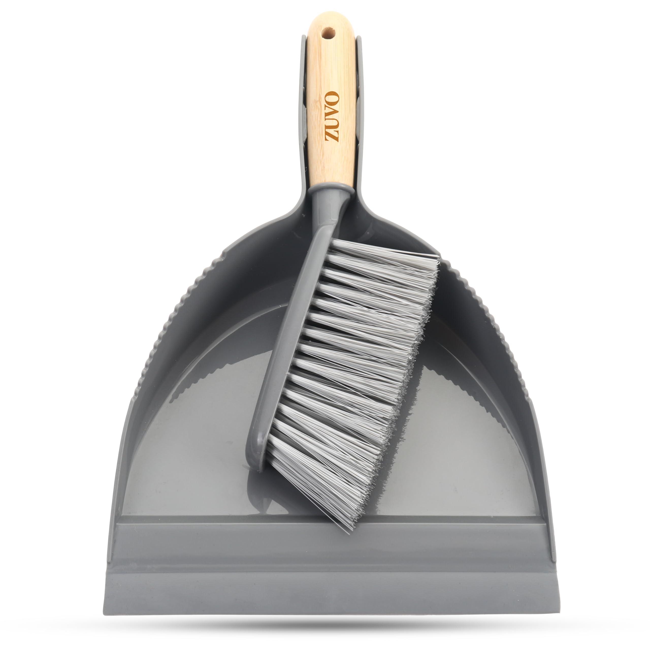 Zuvo - Dustpan and Brush Set with Bamboo Handle for Indoor & Outdoor Cleaning