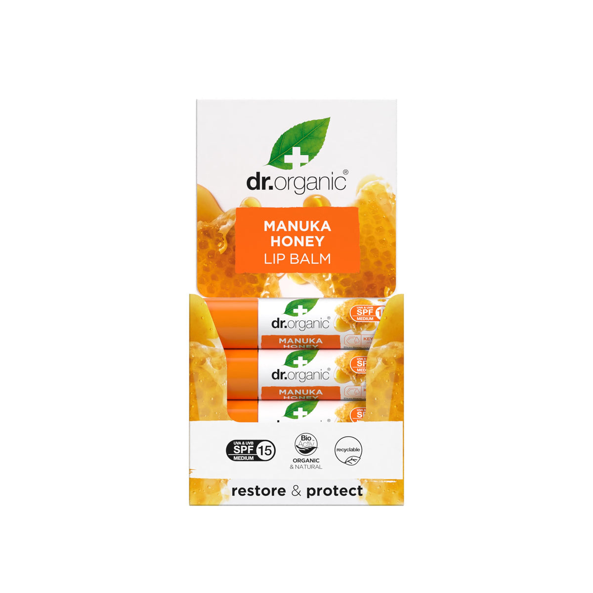 Dr. Organic Manuka Honey Lip Balm - SPF 15, 5.7 ml, Pack of 2