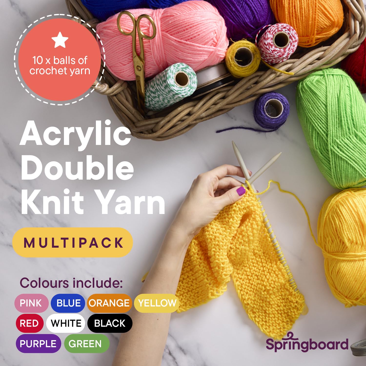 Springboard Acrylic Double Knitting Wool Multipack - 10x100g Coloured DK Yarn for Crafts 6