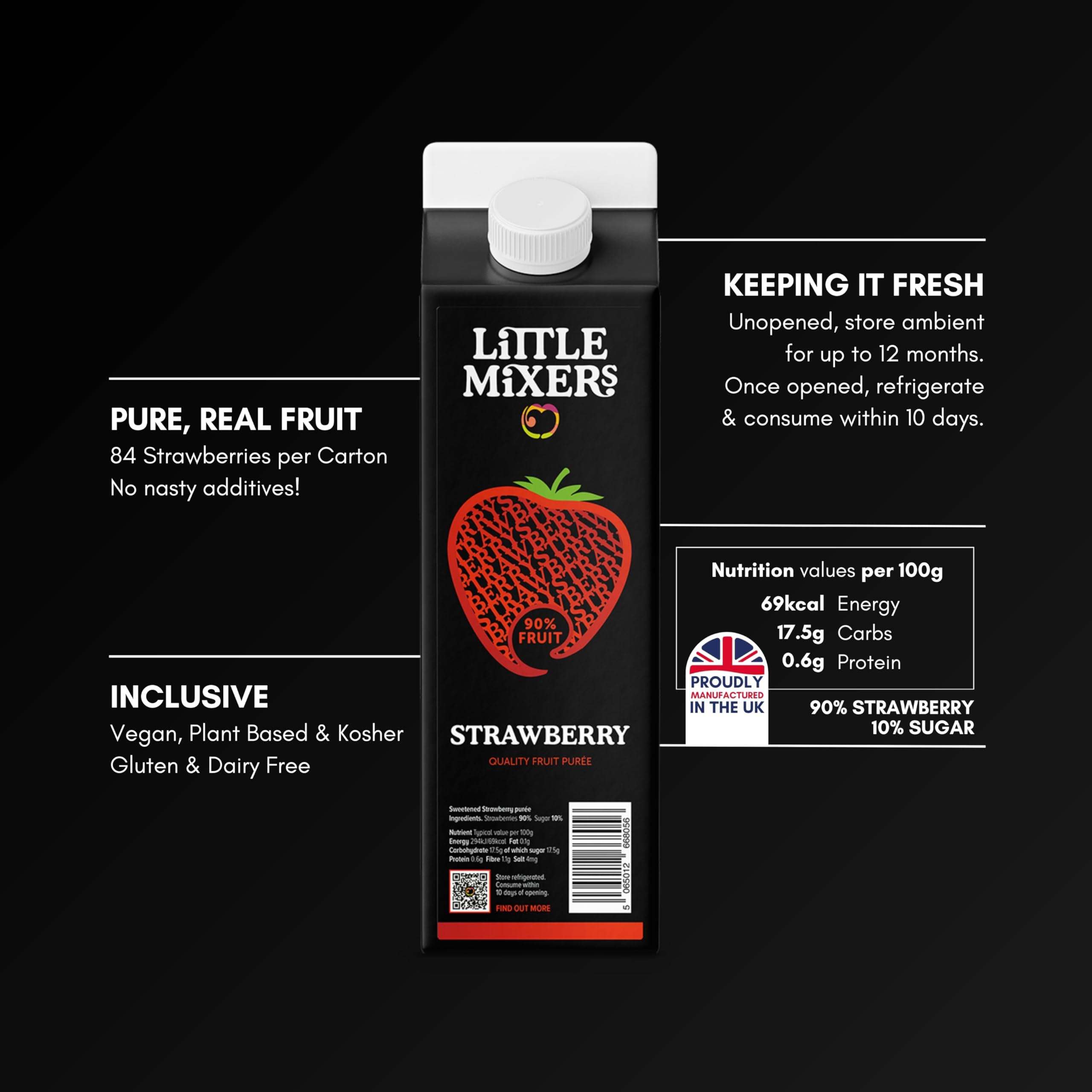 LITTLE MIXERS Strawberry Purée - Real Fruit Cocktail Mixer | 1kg Carton