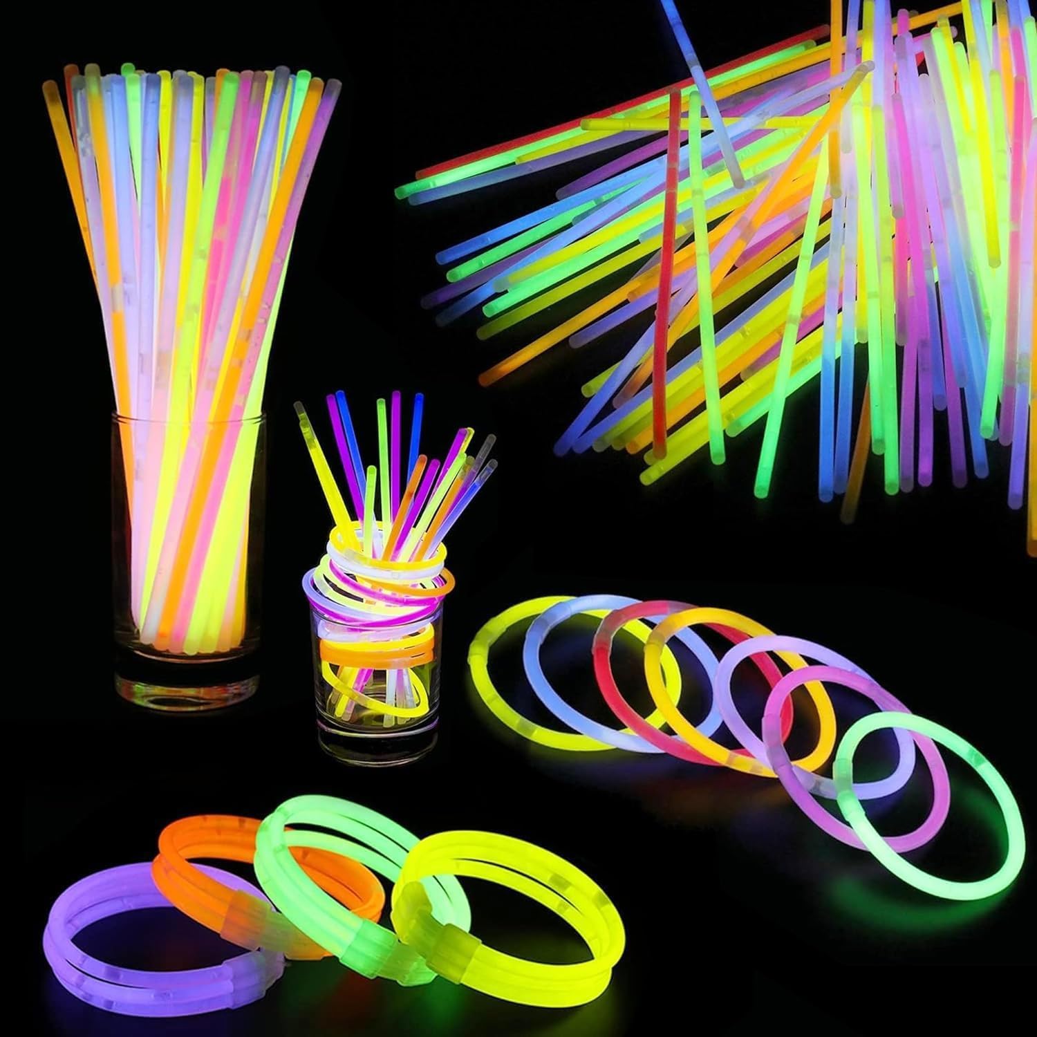 SHATCHI 8" Glow Sticks with Connectors – Neon Party Kit for Bracelets, Rings, DIY Light-Up Accessories