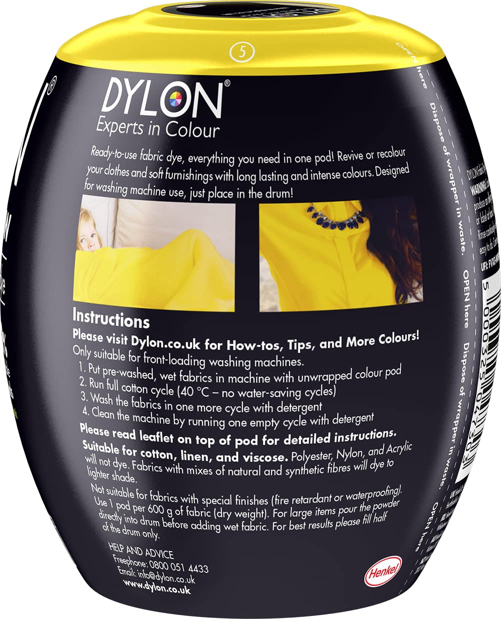 Dylon Washing Machine Fabric Dye Pod - Sunflower Yellow | 350g | 1 Count 2