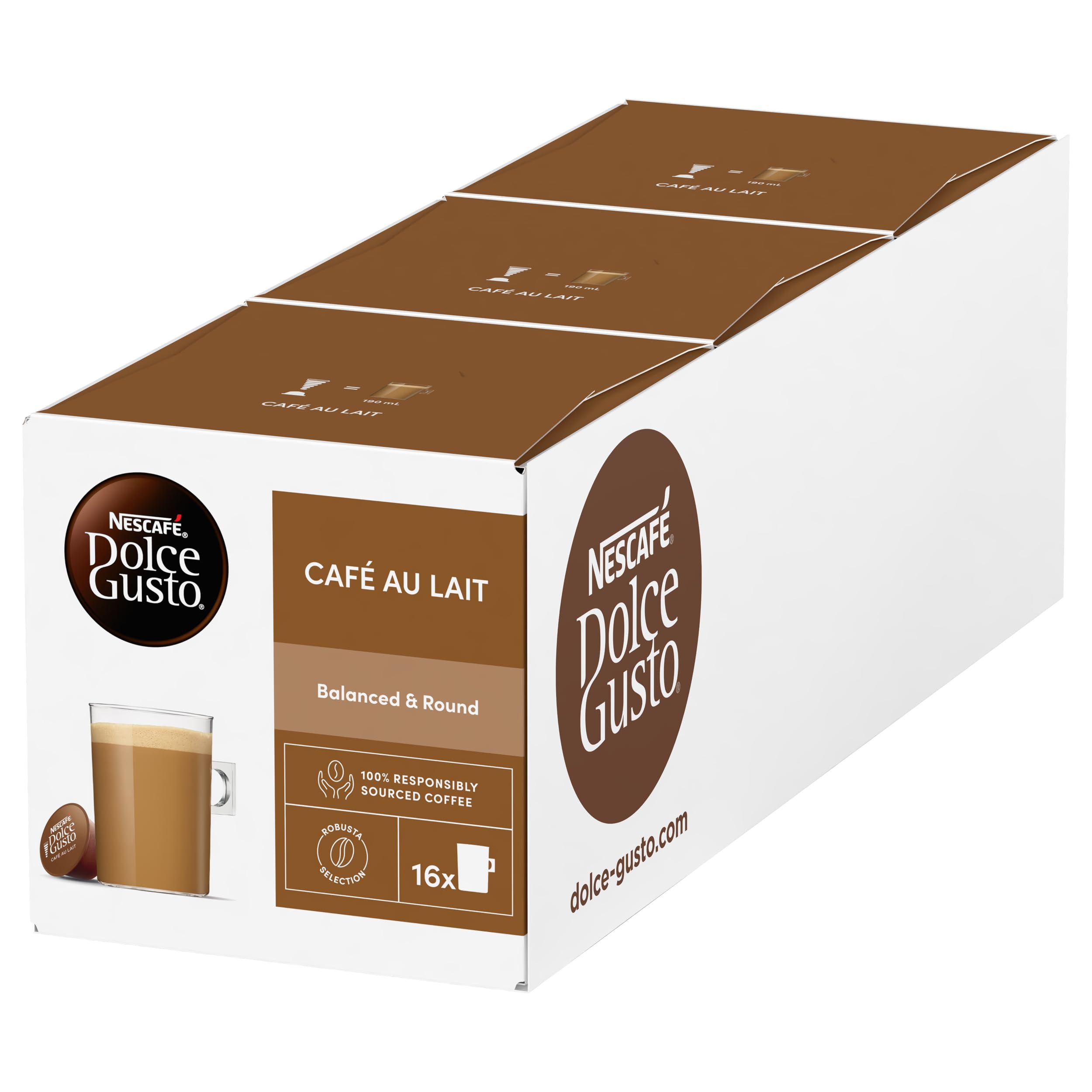Nescafé Dolce Gusto Café Au Lait Coffee Pods - 48 Servings (3 x 16 Count Boxes) 1