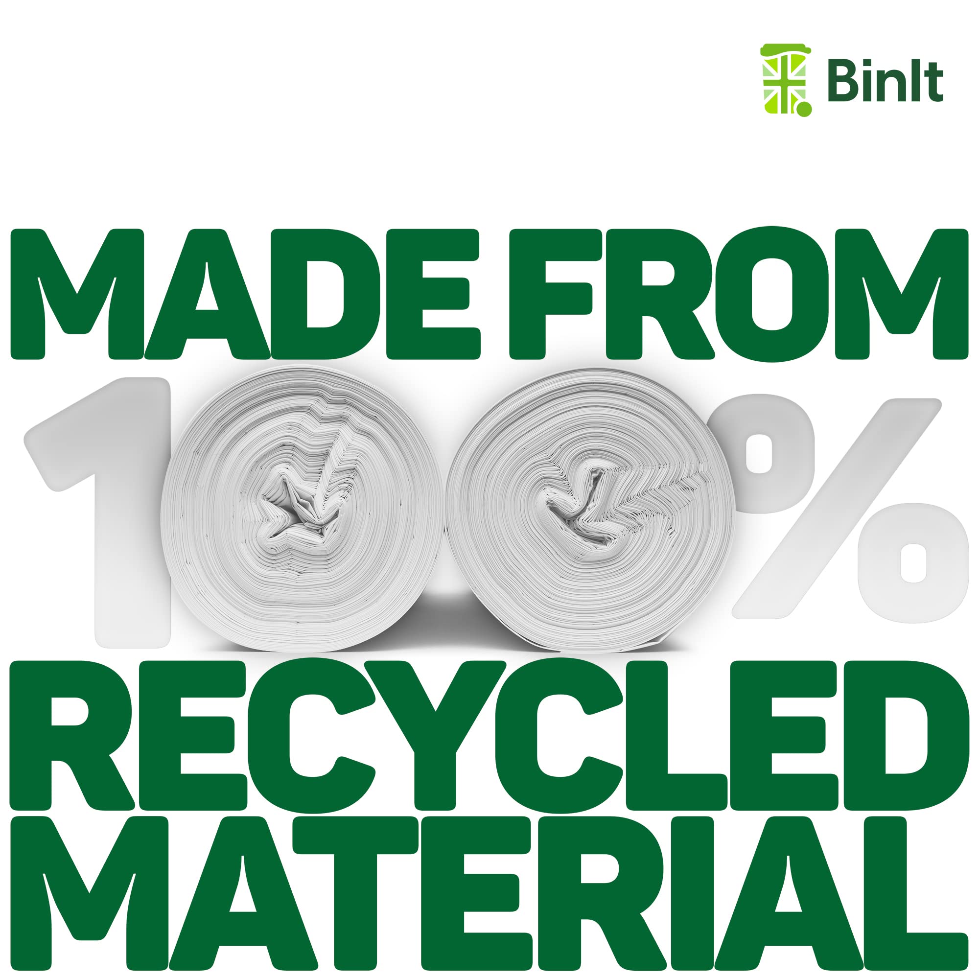 BIN IT 40 White Drawstring 30L Recycled Strong & Secure Refuse Sacks 5