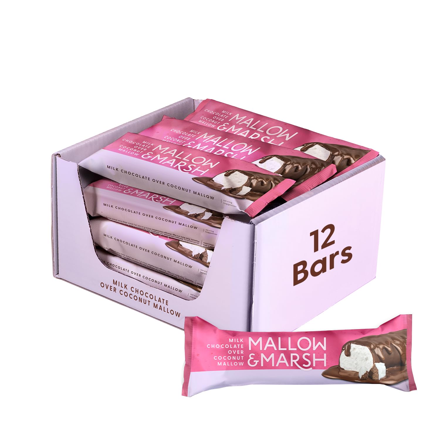 Mallow & Marsh Milk Chocolate over Coconut Marshmallow Bar - 12 x 35g Pack | Belgian Fairtrade Chocolate