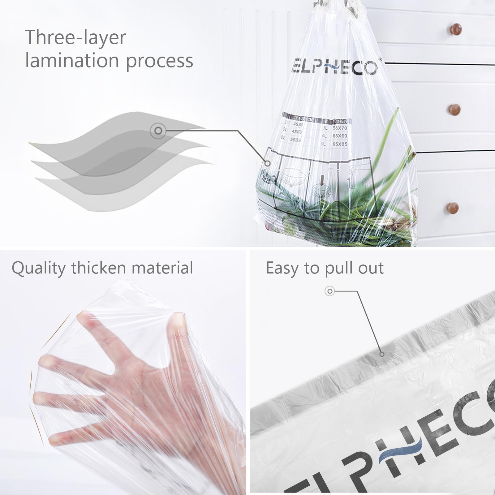 ELPHECO 180-Pack 15L Drawstring Bin Bags - Tear Resistant Trash Liners for Home, Bathroom, Kitchen & Office 5