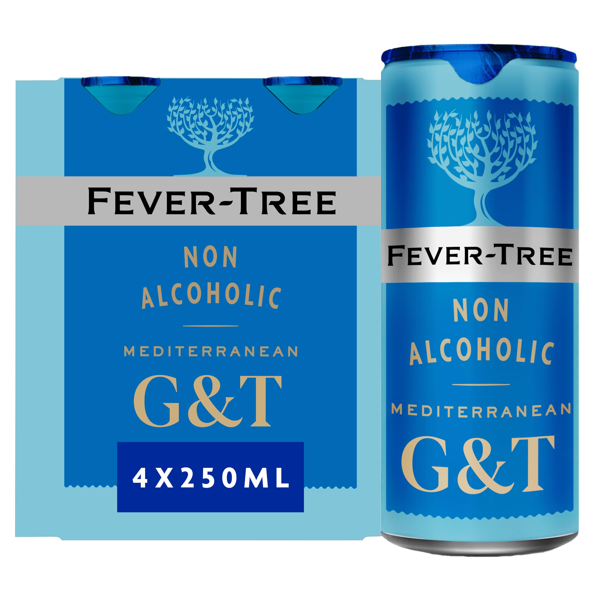 FEVER-TREE Non-Alcoholic Mediterranean G&T - 4 x 250ml Bottles | Low Calorie | Distilled Botanicals