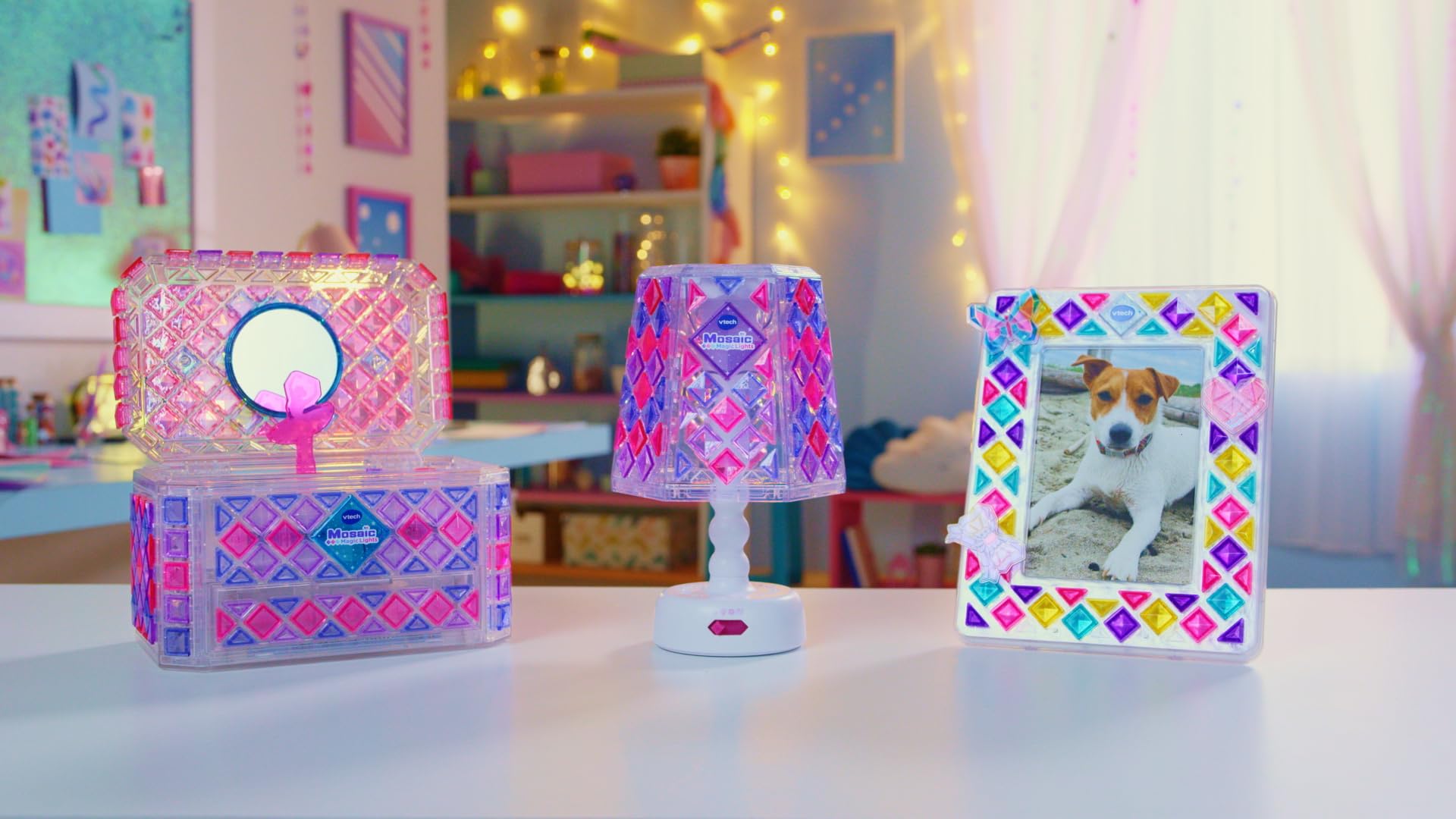 VTech Mosaic Magic Lights Photo Frame - 70+ Colourful Tiles, Light-Up Craft Kit for Ages 5+ 4