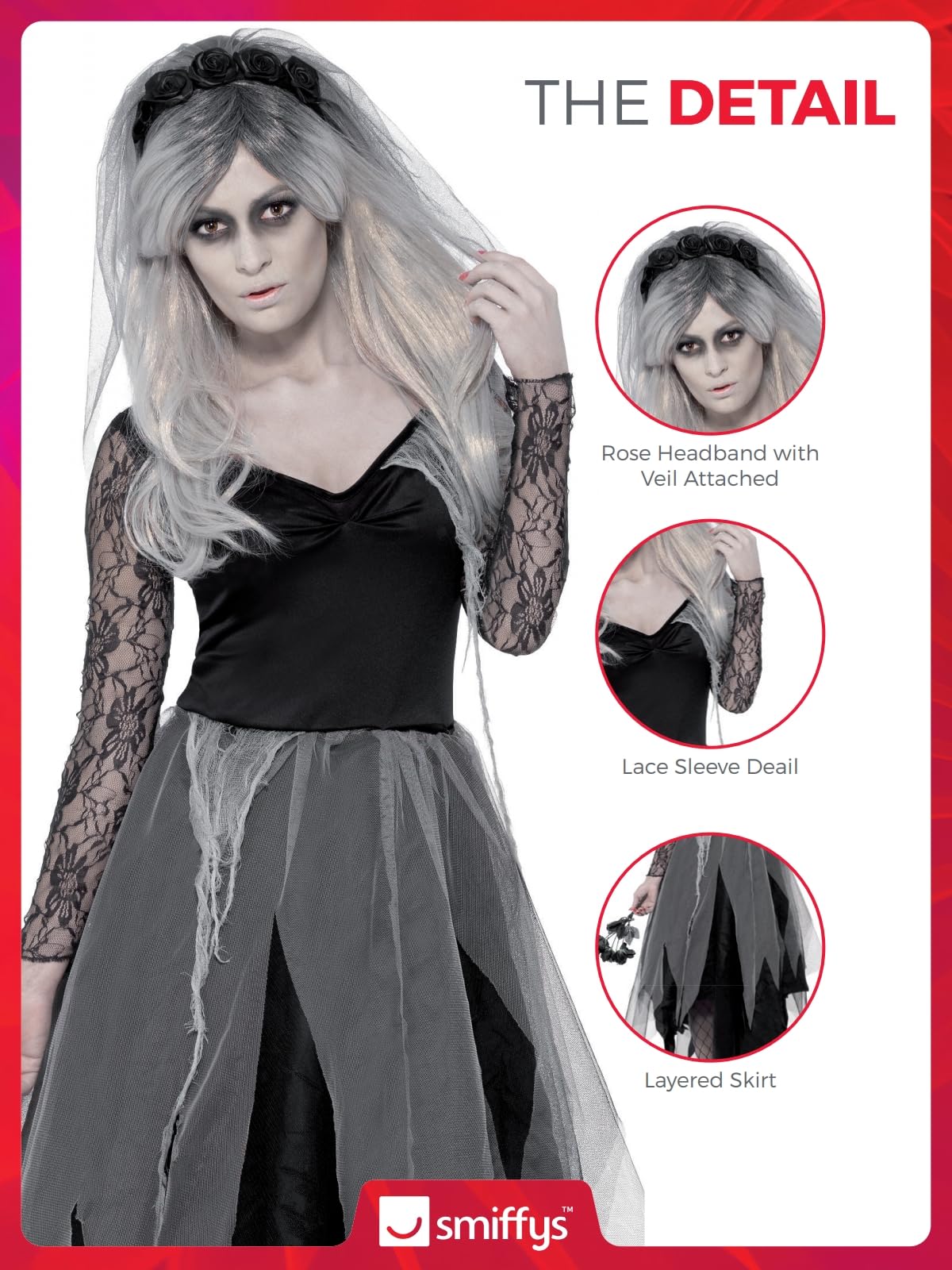 Smiffys Graveyard Bride Costume - Women's Size S (UK 8-10) 11